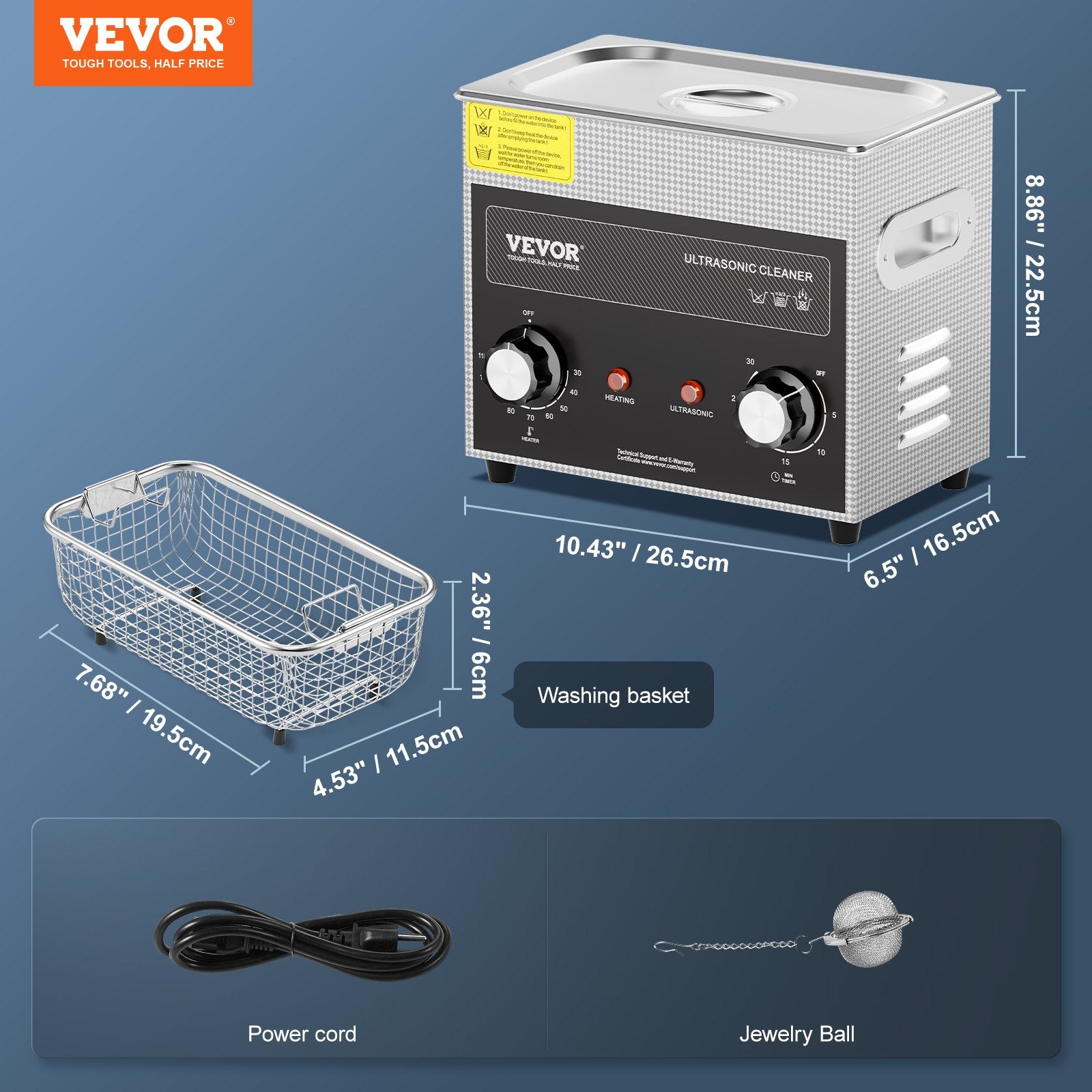Gardening Tools: VEVOR 3L Ultrasonic Cleaner with Heater Timer & Basket, Professional Digital Sonic Cavitation Machine, 120W Cleaning Machine for Watch Instruments, Glasses, Coin, Metal Parts, Tool