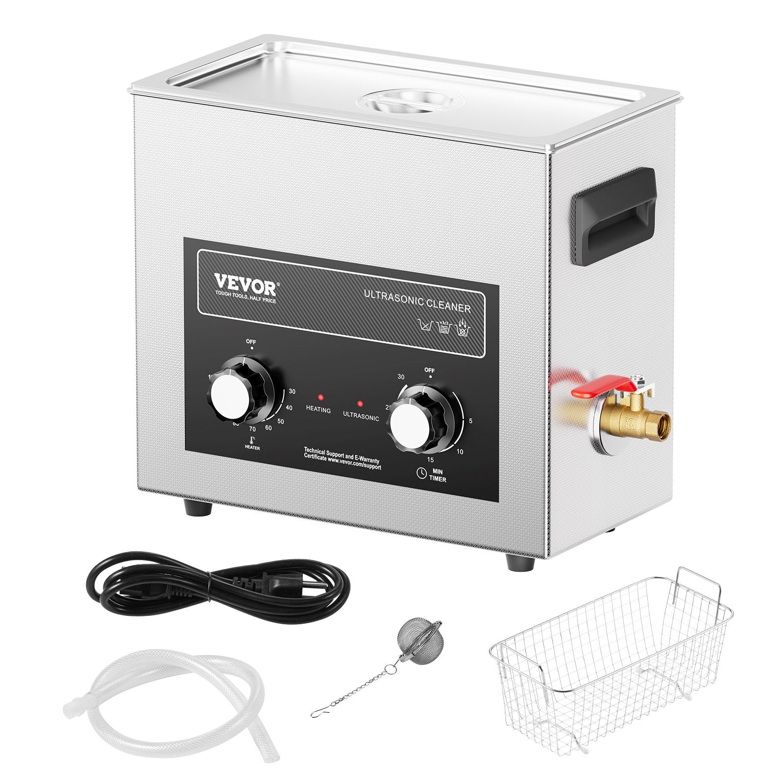 6L Ultrasonic Cleaner with Heater Timer & Basket, Professional Digital Sonic Cavitation Machine, 180W Cleaning Machine for Watch Instruments, Glasses, Coin, Metal Parts, Tool