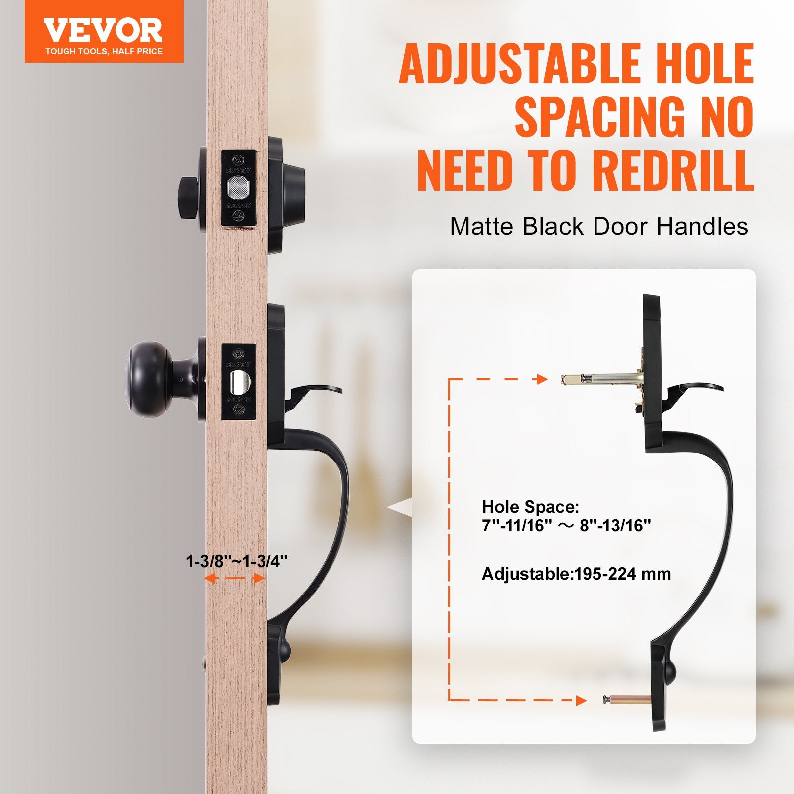 Door Hardware: VEVOR Front Door Handle and Deadbolt Set, Matte Black Front Door Lock Set with Interior Knob, Single Cylinder Handleset Adjustable Hole Spacing, for Right and Left Handed Entrance and Front Door