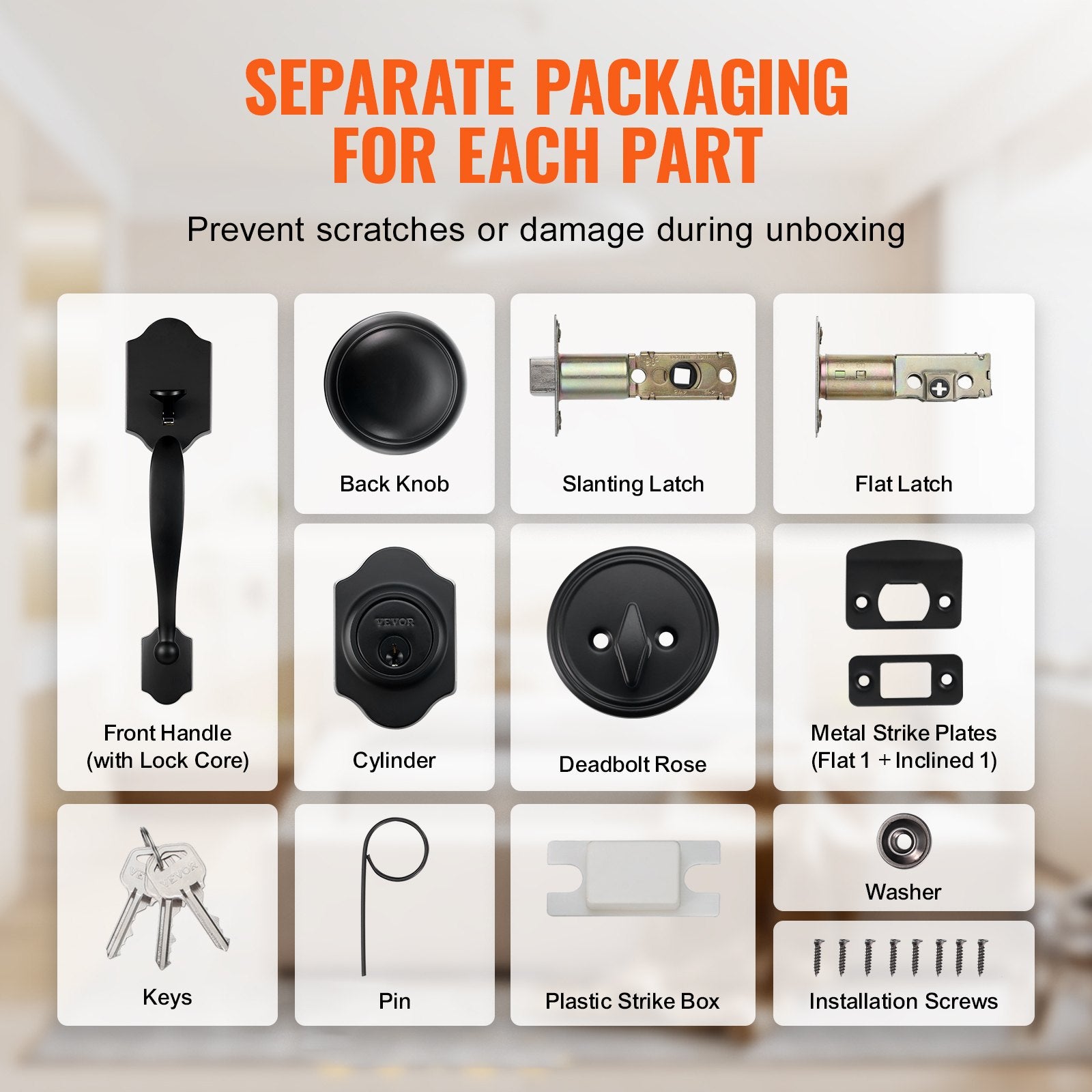Door Hardware: VEVOR Front Door Handle and Deadbolt Set, Matte Black Front Door Lock Set with Interior Knob, Single Cylinder Handleset Adjustable Hole Spacing, for Right and Left Handed Entrance and Front Door