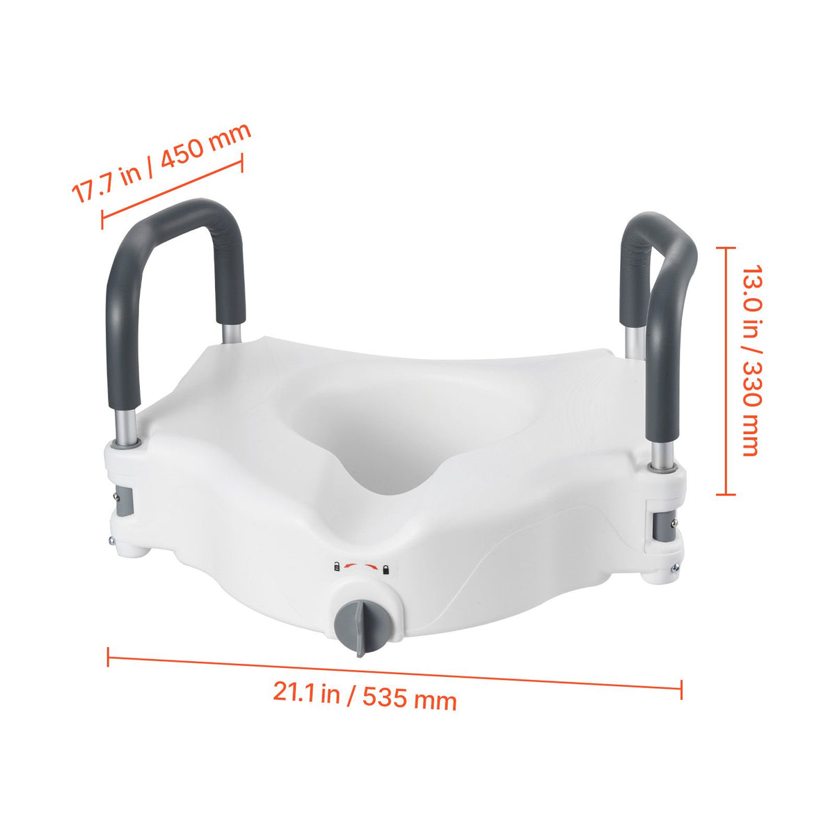 Raised Toilet Seat with Arms, 136.1 kg Load Capacity, 127 mm Lift Height, Widened Commode Elevated Toilet Seat Riser with Padded Handles for Seniors, Elderly, Handicap, Disabled, and Adults Use