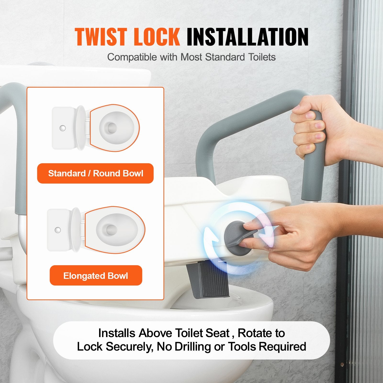 Mobility & Accessibility: VEVOR Raised Toilet Seat, 5" Height Raised, 350 lbs Weight Capacity, for Round and Elongated Toilet, Twist Lock Installation,19.1" - 21.7" Adjustable Width, for Elderly, Handicap, Patient, Pregnant, M
