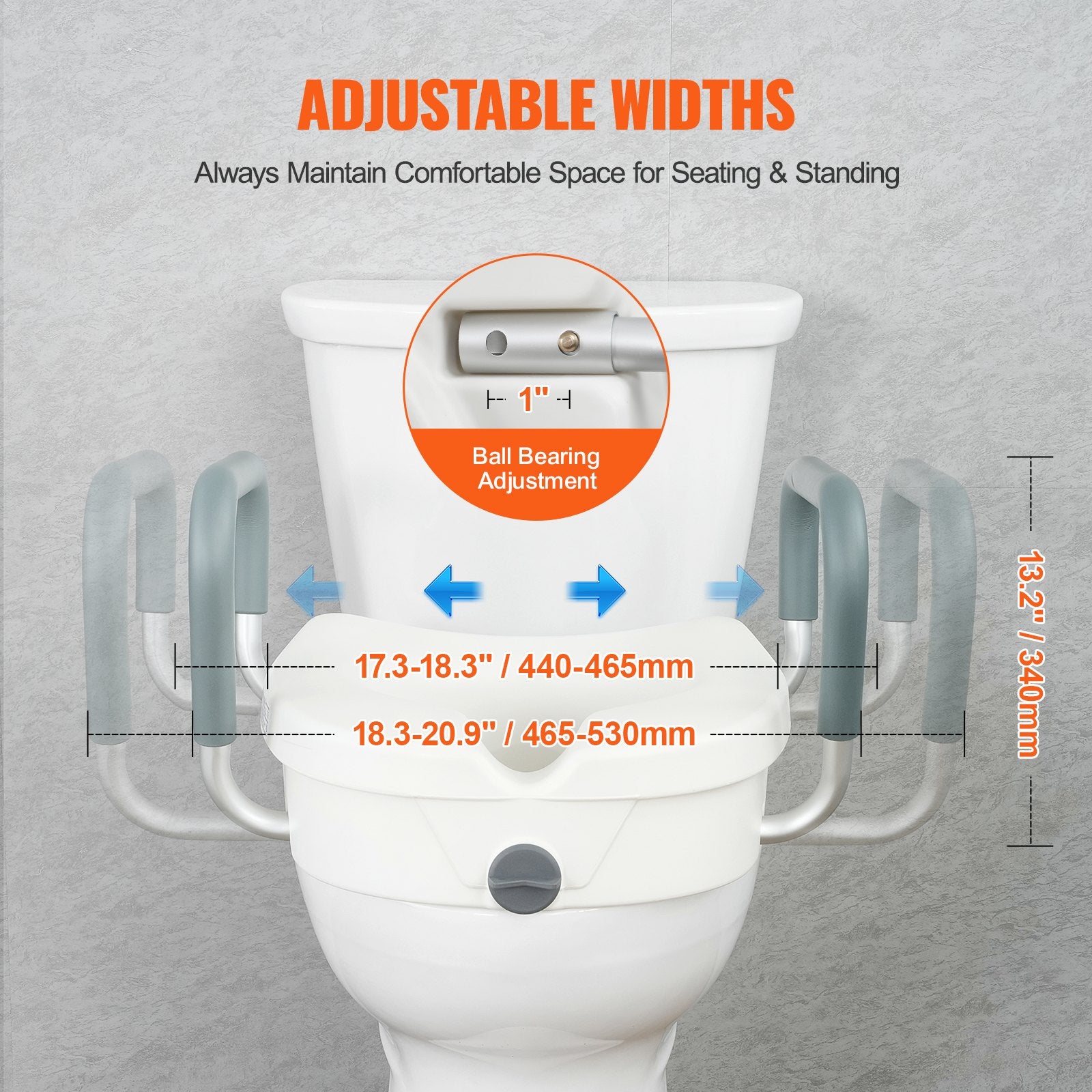 Mobility & Accessibility: VEVOR Raised Toilet Seat, 5" Height Raised, 350 lbs Weight Capacity, for Round and Elongated Toilet, Twist Lock Installation,19.1" - 21.7" Adjustable Width, for Elderly, Handicap, Patient, Pregnant, M