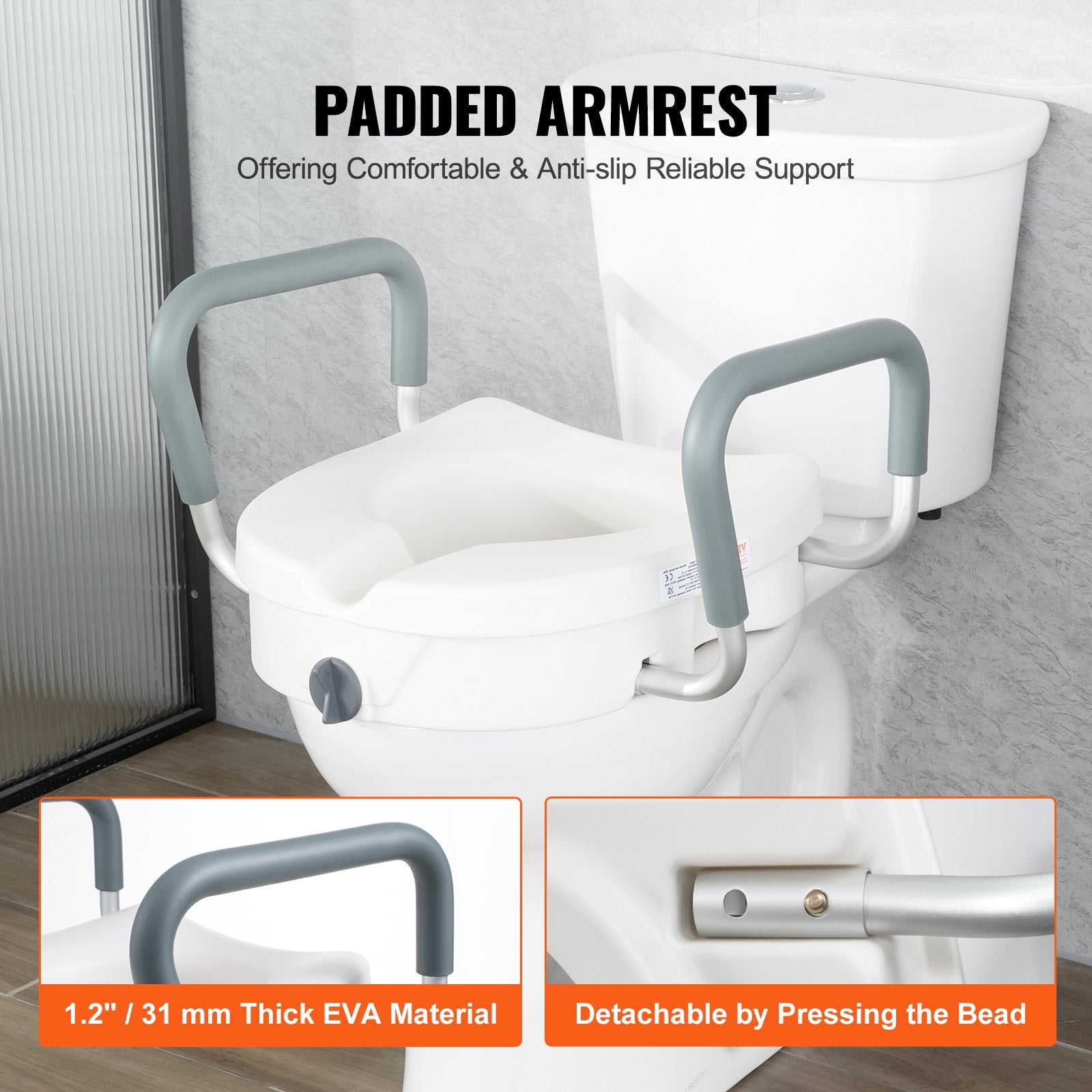 Mobility & Accessibility: VEVOR Raised Toilet Seat, 5" Height Raised, 350 lbs Weight Capacity, for Round and Elongated Toilet, Twist Lock Installation,19.1" - 21.7" Adjustable Width, for Elderly, Handicap, Patient, Pregnant, M