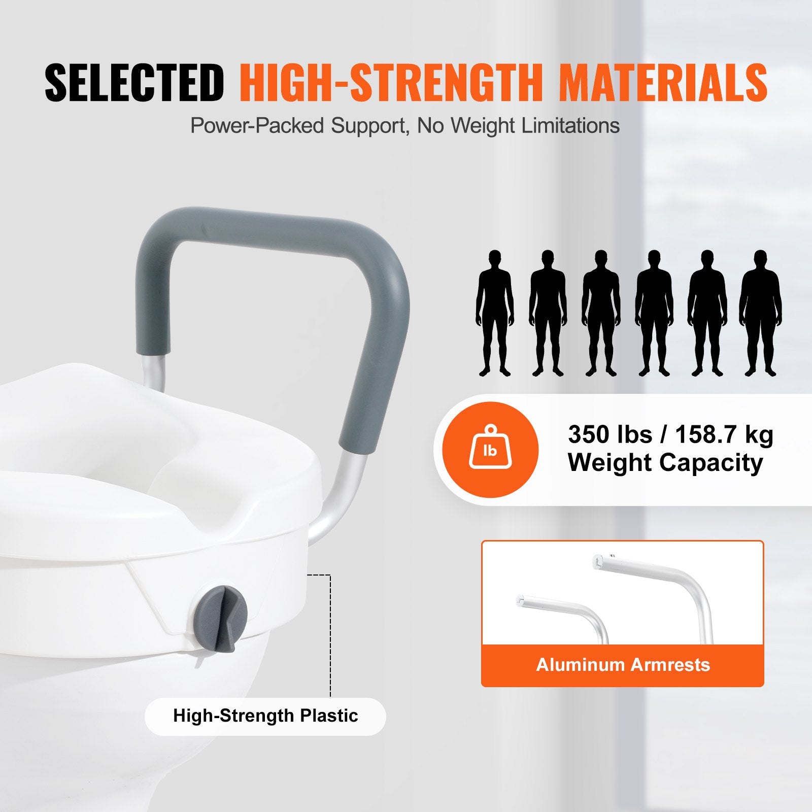 Mobility & Accessibility: VEVOR Raised Toilet Seat, 5" Height Raised, 350 lbs Weight Capacity, for Round and Elongated Toilet, Twist Lock Installation,19.1" - 21.7" Adjustable Width, for Elderly, Handicap, Patient, Pregnant, M
