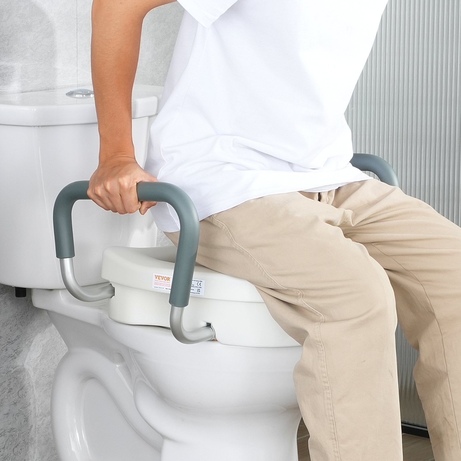 Mobility & Accessibility: VEVOR Raised Toilet Seat, 5" Height Raised, 350 lbs Weight Capacity, for Round and Elongated Toilet, Twist Lock Installation,19.1" - 21.7" Adjustable Width, for Elderly, Handicap, Patient, Pregnant, M