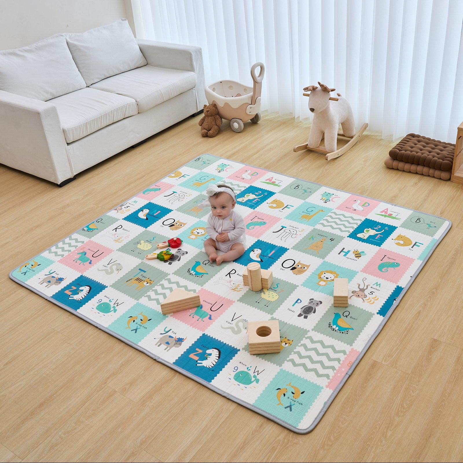 Ball Pits & Play Pens: VEVOR Baby Play Mat, 71""x79"" Extra Large Baby Crawling Mat, Non-Slip One-Piece Foam Baby Playmat, Foldable Reversible Floor Mat with Travel Bag, Waterproof Activity Playmat for Babies Toddlers Infants