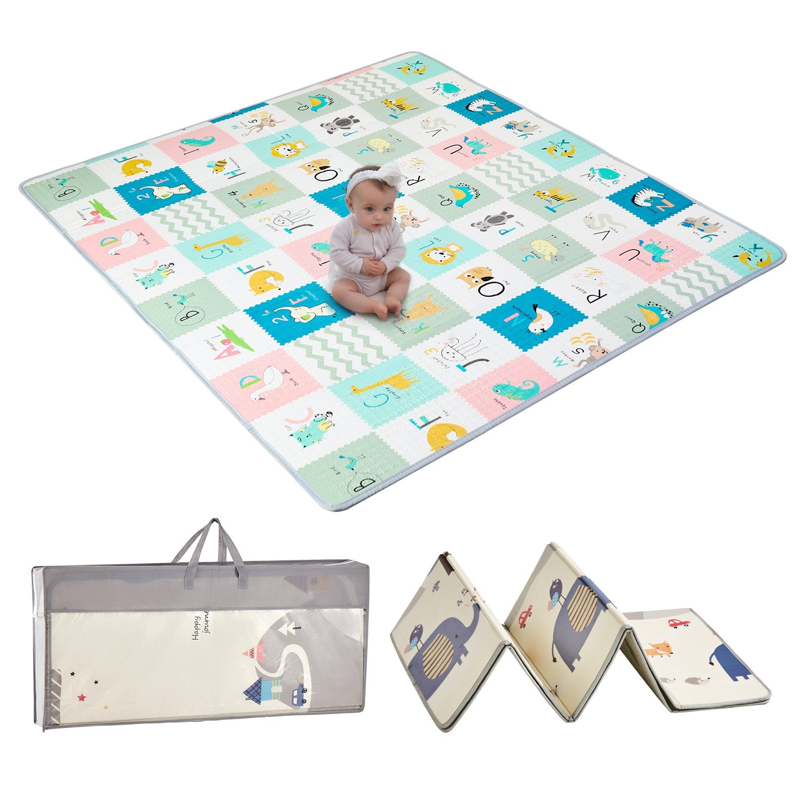 Ball Pits & Play Pens: VEVOR Baby Play Mat, 71""x79"" Extra Large Baby Crawling Mat, Non-Slip One-Piece Foam Baby Playmat, Foldable Reversible Floor Mat with Travel Bag, Waterproof Activity Playmat for Babies Toddlers Infants