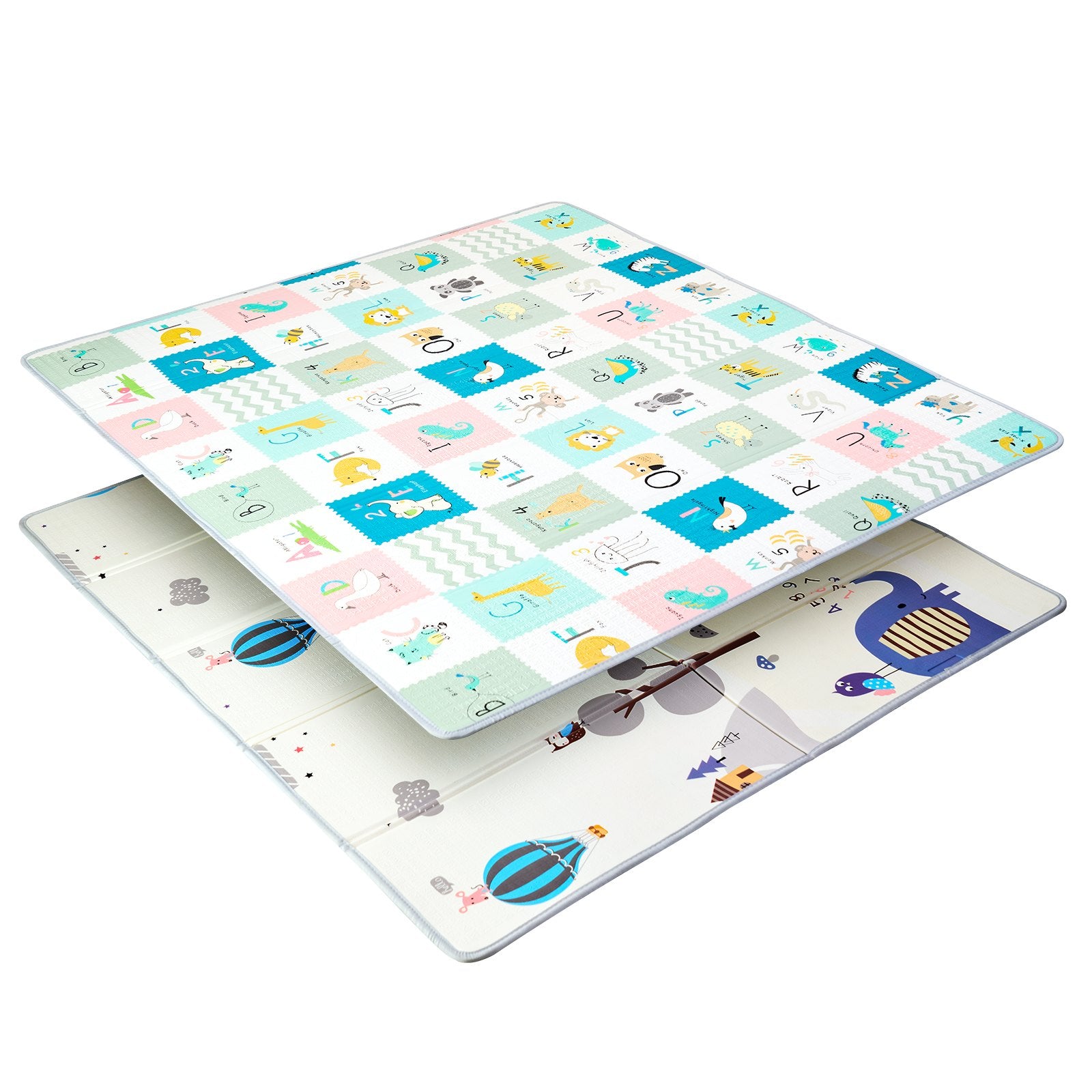 Ball Pits & Play Pens: VEVOR Baby Play Mat, 71""x79"" Extra Large Baby Crawling Mat, Non-Slip One-Piece Foam Baby Playmat, Foldable Reversible Floor Mat with Travel Bag, Waterproof Activity Playmat for Babies Toddlers Infants