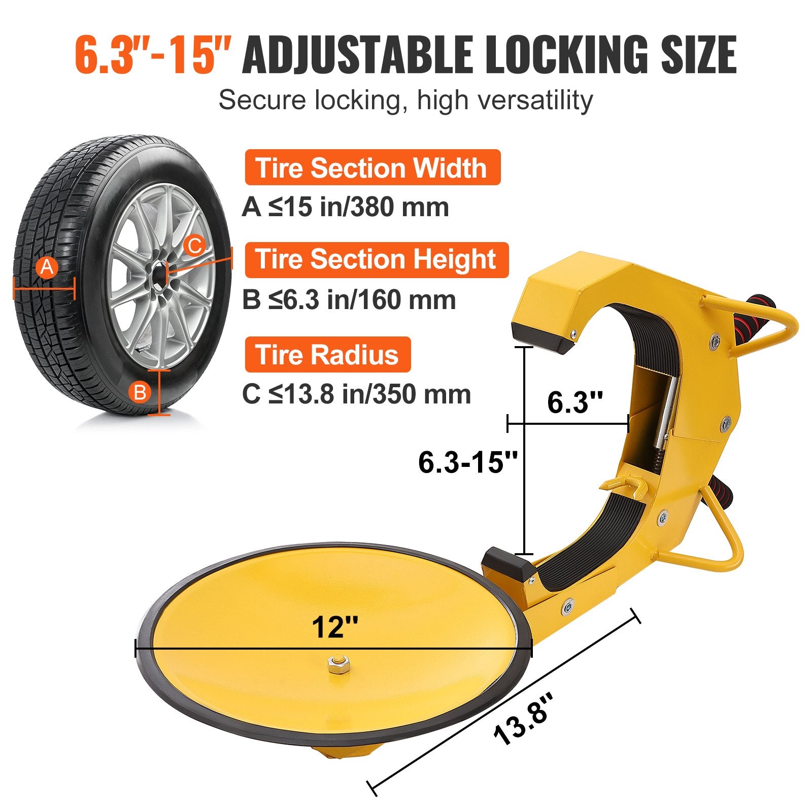Tool Sockets: VEVOR Wheel Lock Clamp, 1 Pack Trailer Wheel Lock, Heavy-Duty Anti Theft Tire Lock, Adjustable Tire Boot Lock Tire Claw, Trailer Wheel Locks for RV Trailers, Cars, Trucks, SUVs