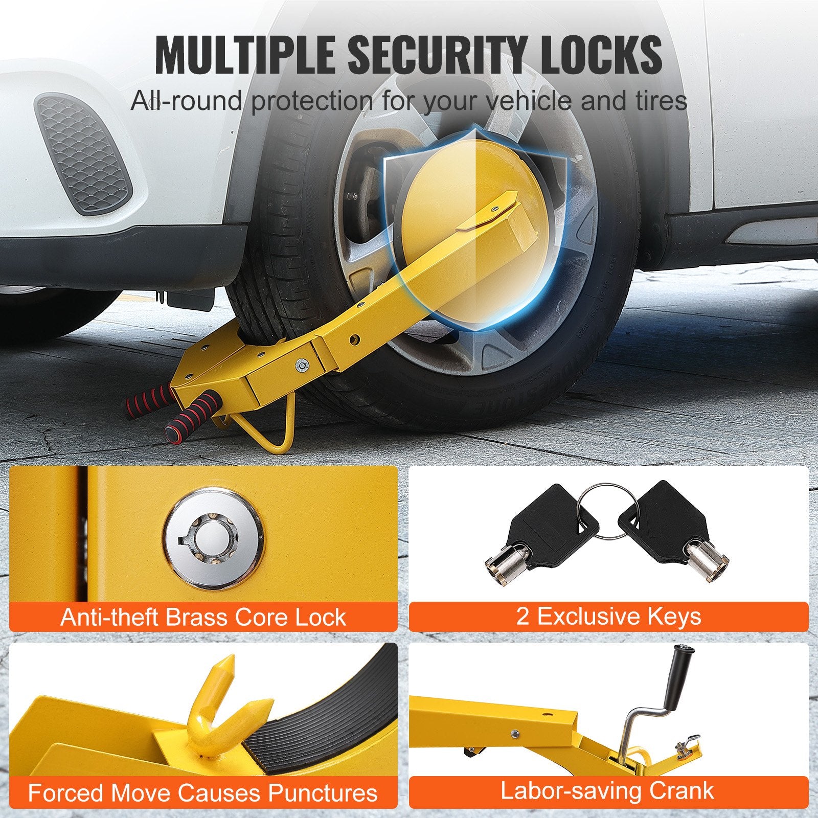 Tool Sockets: VEVOR Wheel Lock Clamp, 1 Pack Trailer Wheel Lock, Heavy-Duty Anti Theft Tire Lock, Adjustable Tire Boot Lock Tire Claw, Trailer Wheel Locks for RV Trailers, Cars, Trucks, SUVs