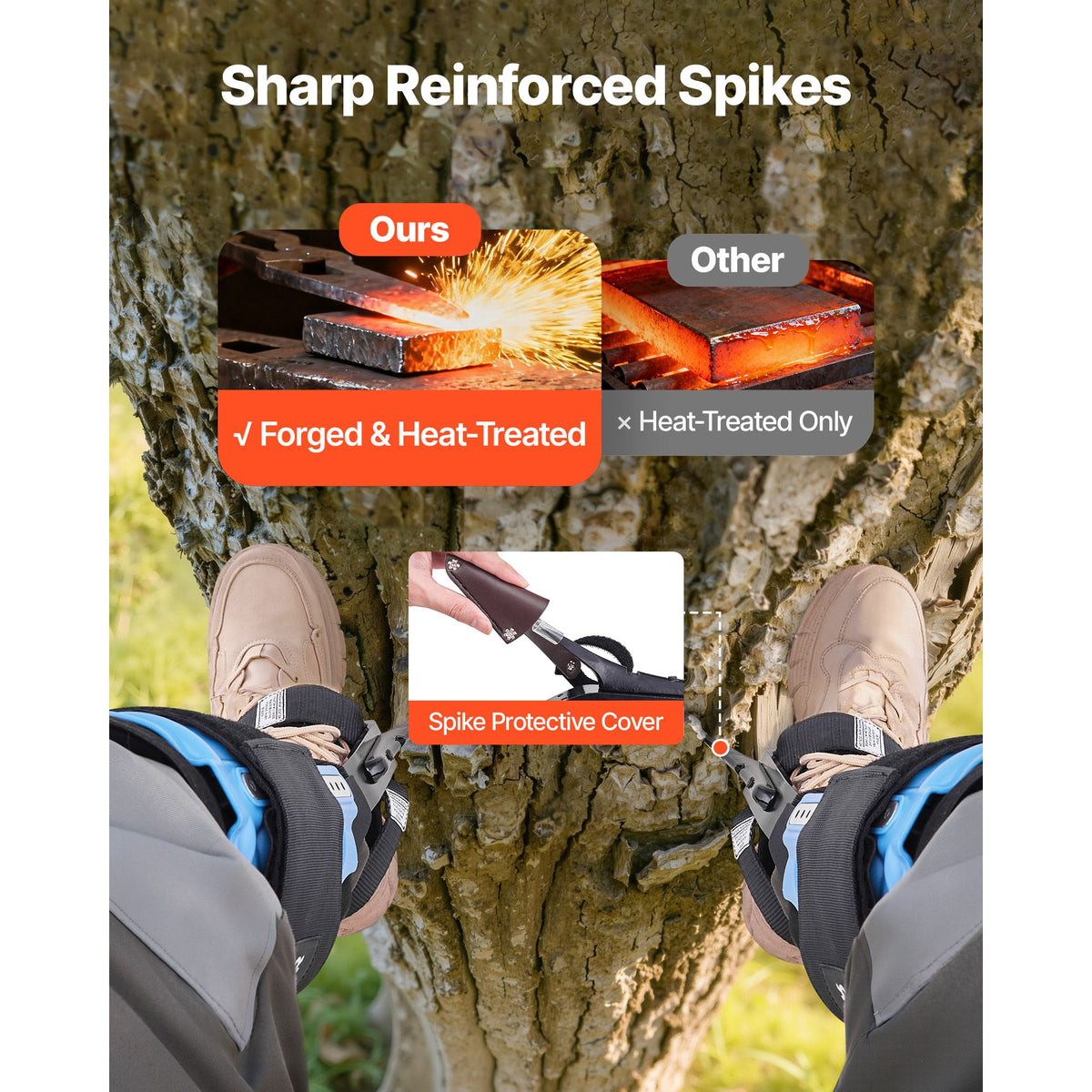 Tree Climbing Spikes, Height-Adjustable Tree Climbing Gear with Straps & Padding Cushion, 159 kg Load Capacity, Heavy Duty Steel Climb Spurs Arborist Equipment for Fruit Picking Hunting