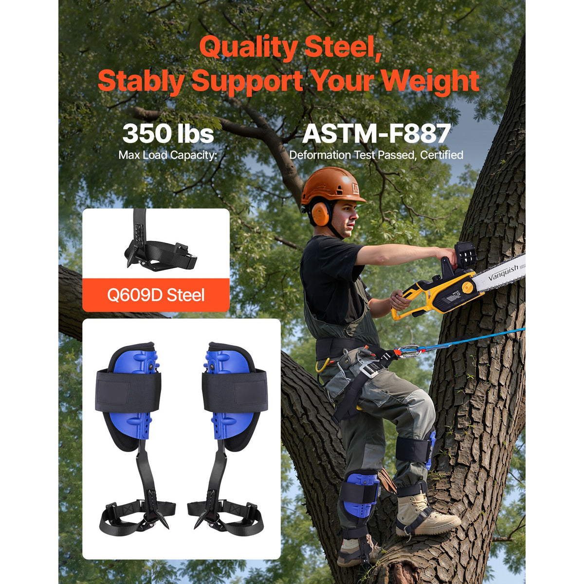 Tree Climbing Spikes Set, Height-Adjustable Tree Climbing Gear with Straps & Harness, 159 kg Load Capacity, Heavy Duty Steel Climb Spurs Arborist Equipment for Fruit Picking Hunting
