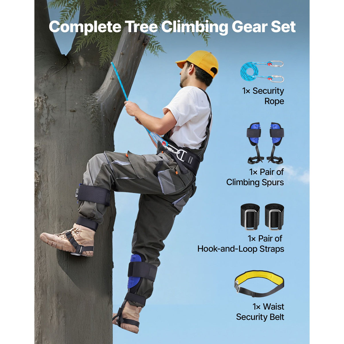 Tree Climbing Spikes Set, Height-Adjustable Tree Climbing Gear with Straps & Waist Harness, 159 kg Load Capacity, Heavy Duty Steel Climb Spurs Arborist Equipment for Fruit Picking Hunting