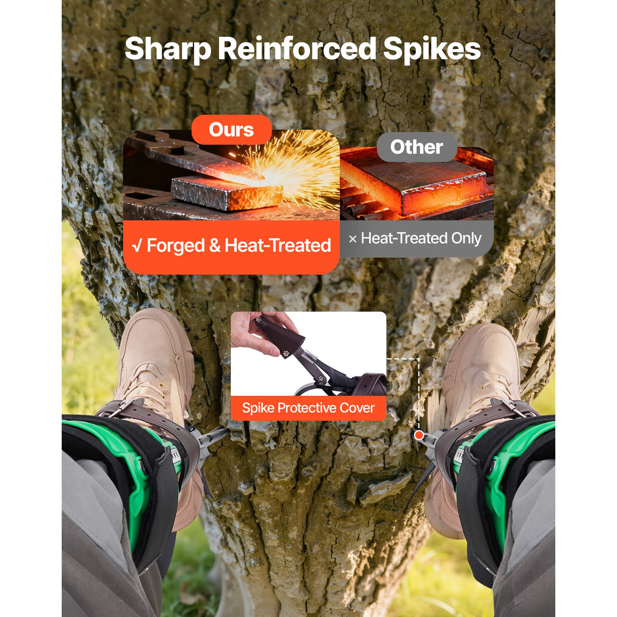 Tree Climbing Spikes Set, Height-Adjustable Tree Climbing Gear with Straps & Spike Protectors, 159 kg Load Capacity, Heavy Duty Steel Climb Spurs Arborist Equipment for Fruit Picking Hunting