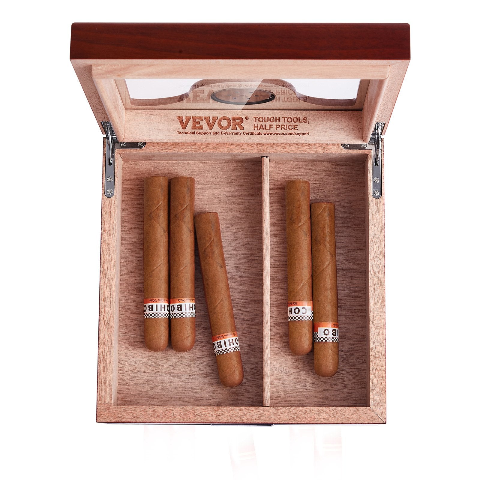 Cigar Humidor, Glass Top Cigar Humidor Box, Handmade Spanish Cedar Wood Cigar Desktop Box, Cigar Storage Case with Humidifier, Hygrometer, Divider and Accessory Drawer, 20-35 Cigars
