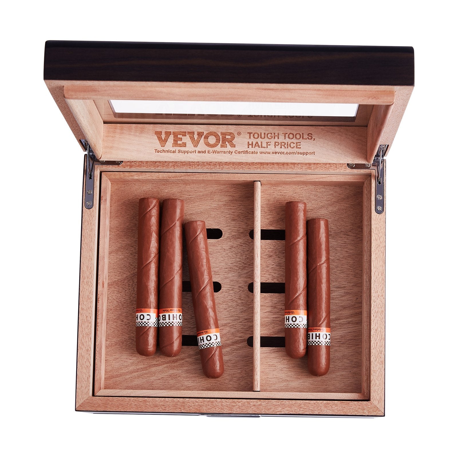 50 Cigar Humidor Glasstop Cedar Cigar Box Humidifier & Hygrometer & Drawer