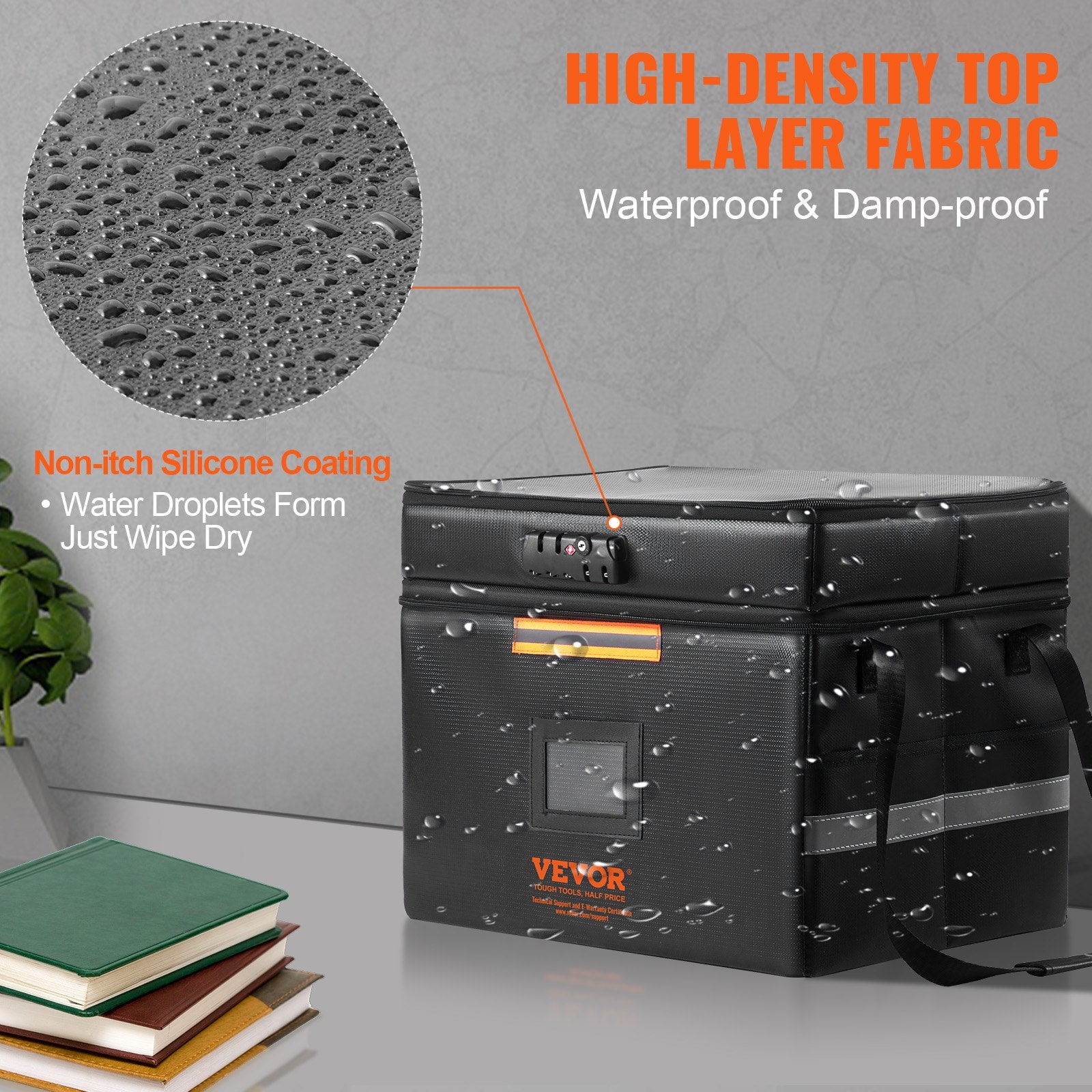 Cosmetic & Toiletry Bags: VEVOR Fireproof Document Box, Fireproof Document Bag with Lock 2000_, Fireproof and Waterproof File Box 450x140x315 mm with Zipper & Handle, for Money, Documents, Jewelry and Passport