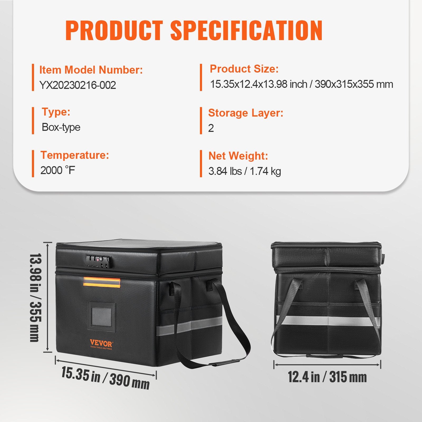 Cosmetic & Toiletry Bags: VEVOR Fireproof Document Box, Fireproof Document Bag with Lock 2000_, Fireproof and Waterproof File Box 450x140x315 mm with Zipper & Handle, for Money, Documents, Jewelry and Passport