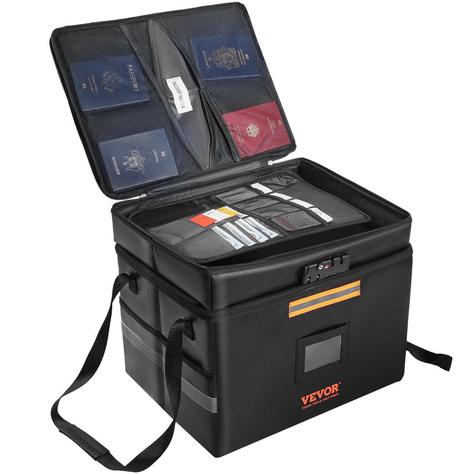 Cosmetic & Toiletry Bags: VEVOR Fireproof Document Box, Fireproof Document Bag with Lock 2000_, Fireproof and Waterproof File Box 450x140x315 mm with Zipper & Handle, for Money, Documents, Jewelry and Passport