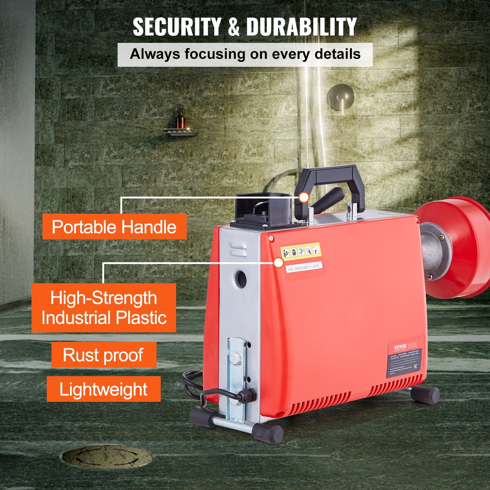 Gardening Tools: VEVOR Drain Cleaner Machine 66FT x 5/8" 250W Sewer Snake Auger Manual Feed