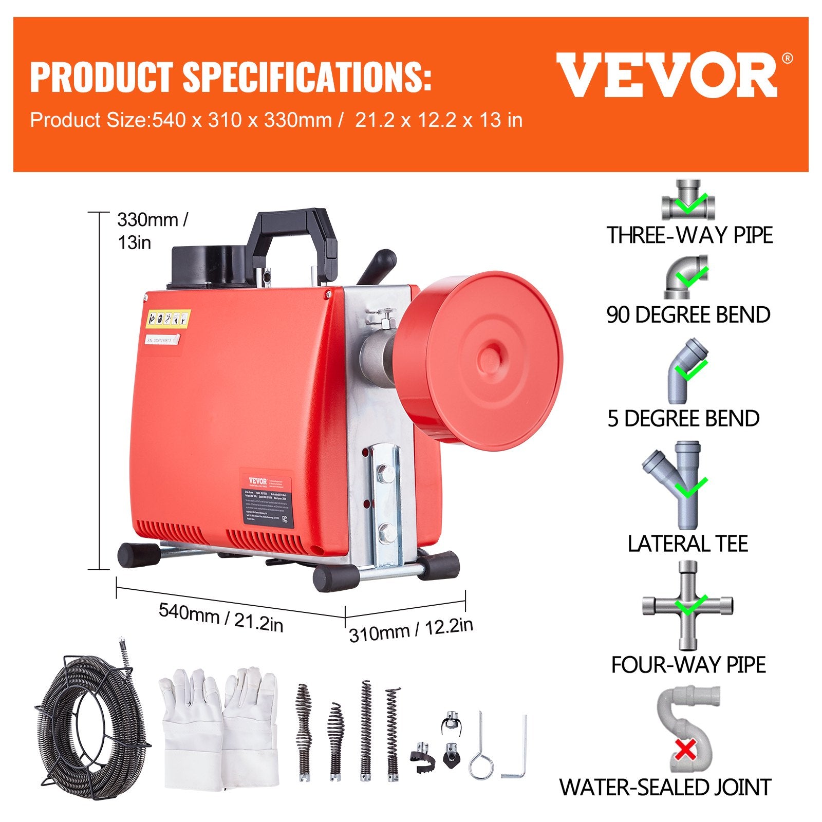 Gardening Tools: VEVOR Drain Cleaner Machine 66FT x 5/8" 250W Sewer Snake Auger Manual Feed