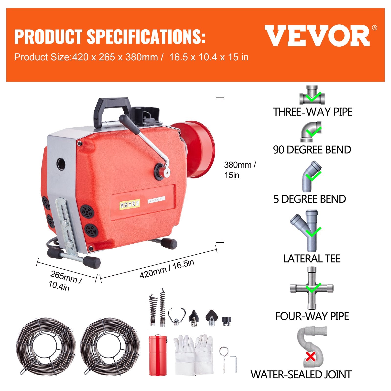 Gardening Tools: VEVOR Drain Cleaner Machine 120FT x 7/8" 420W Sewer Snake Auger Manual Feed