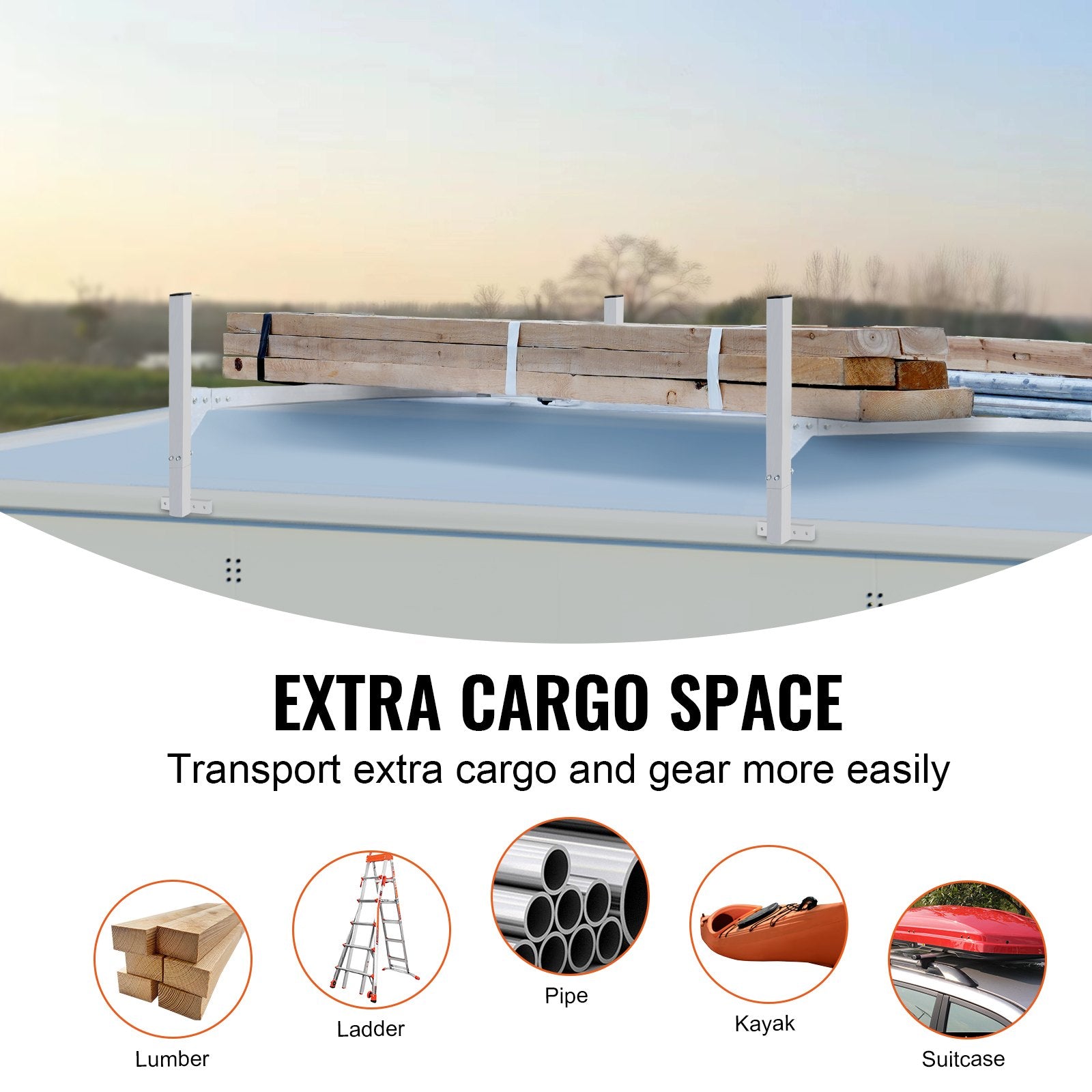 Van Roof Ladder Rack, 2 Bars Aluminum Alloy Roof Ladder Racks, 181 kg Capacity Rain-Gutter Van Roof Rack, Adjustable Length 1300-2060 mm, Van Ladder Rack for Van, Cargo, Trailer