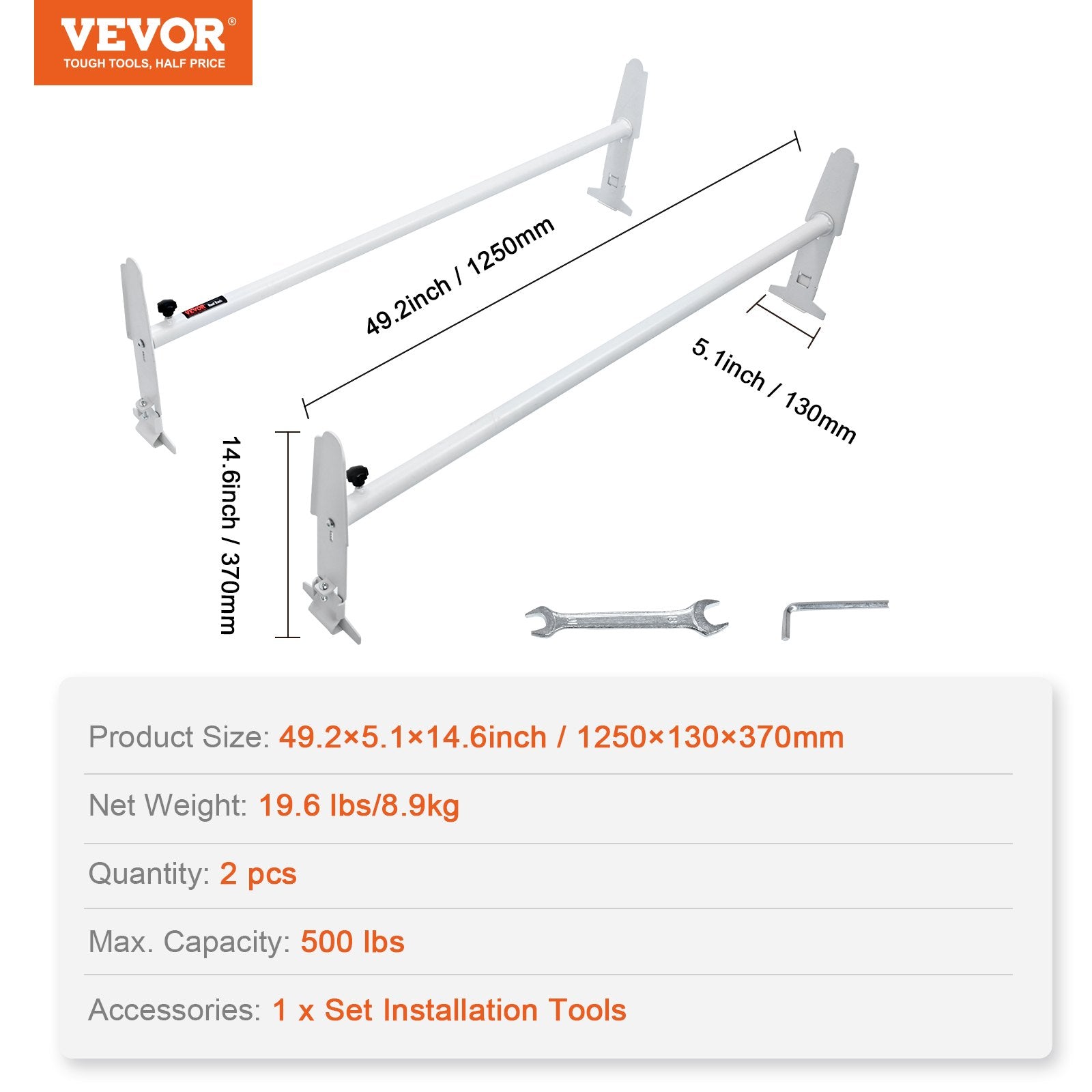 Cross Bar: VEVOR 2-Bar Van Roof Ladder Rack Alloy Adjustable 47.2"-78.7" for Full-Size Vans