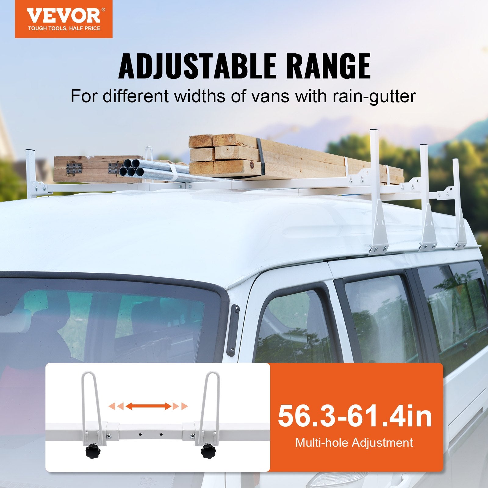 Cross Bar: VEVOR 3-Bar Van Roof Ladder Rack Adjustable 56.3"-61.4" for Full-Size Vans