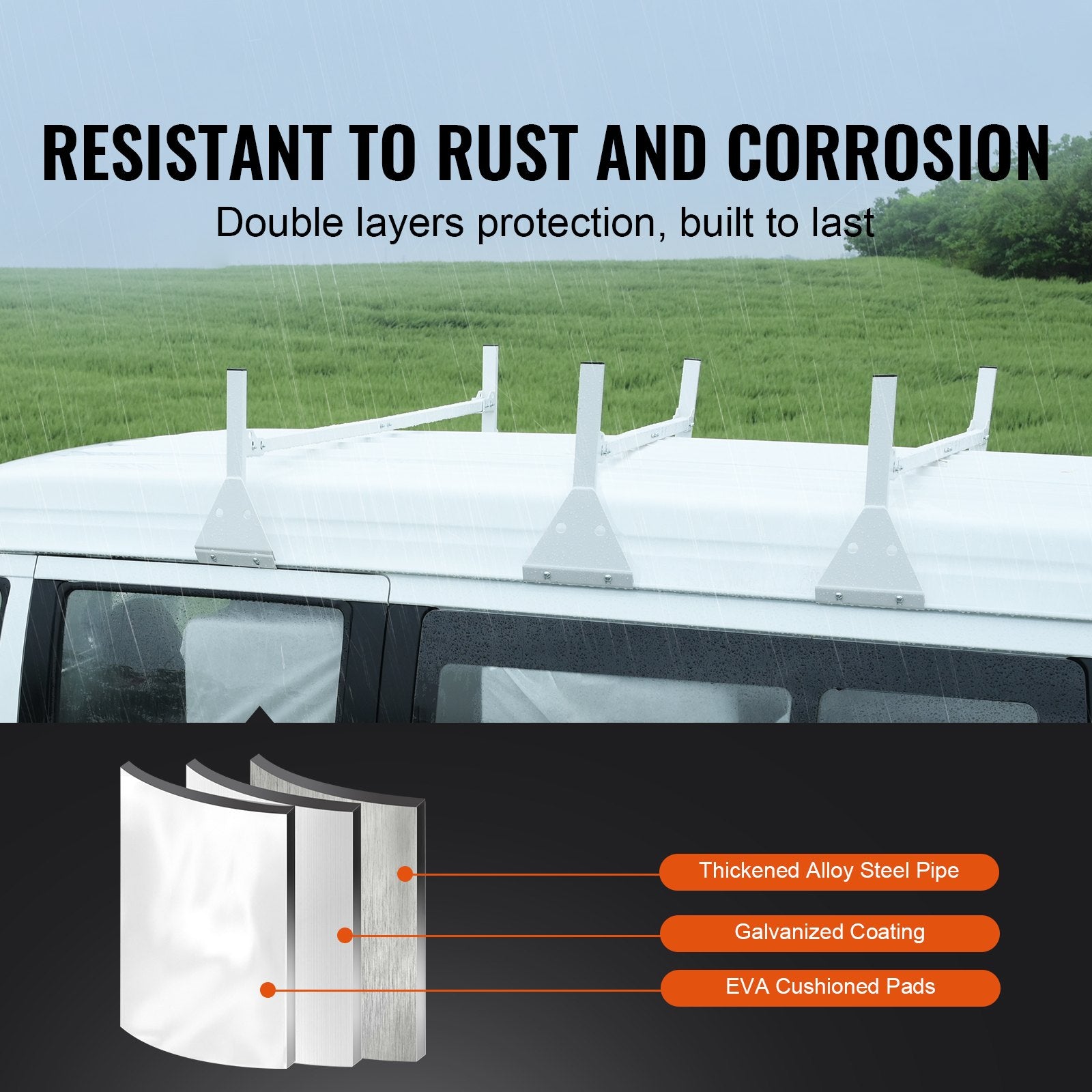 Cross Bar: VEVOR 3-Bar Van Roof Ladder Rack Adjustable 56.3"-61.4" for Full-Size Vans