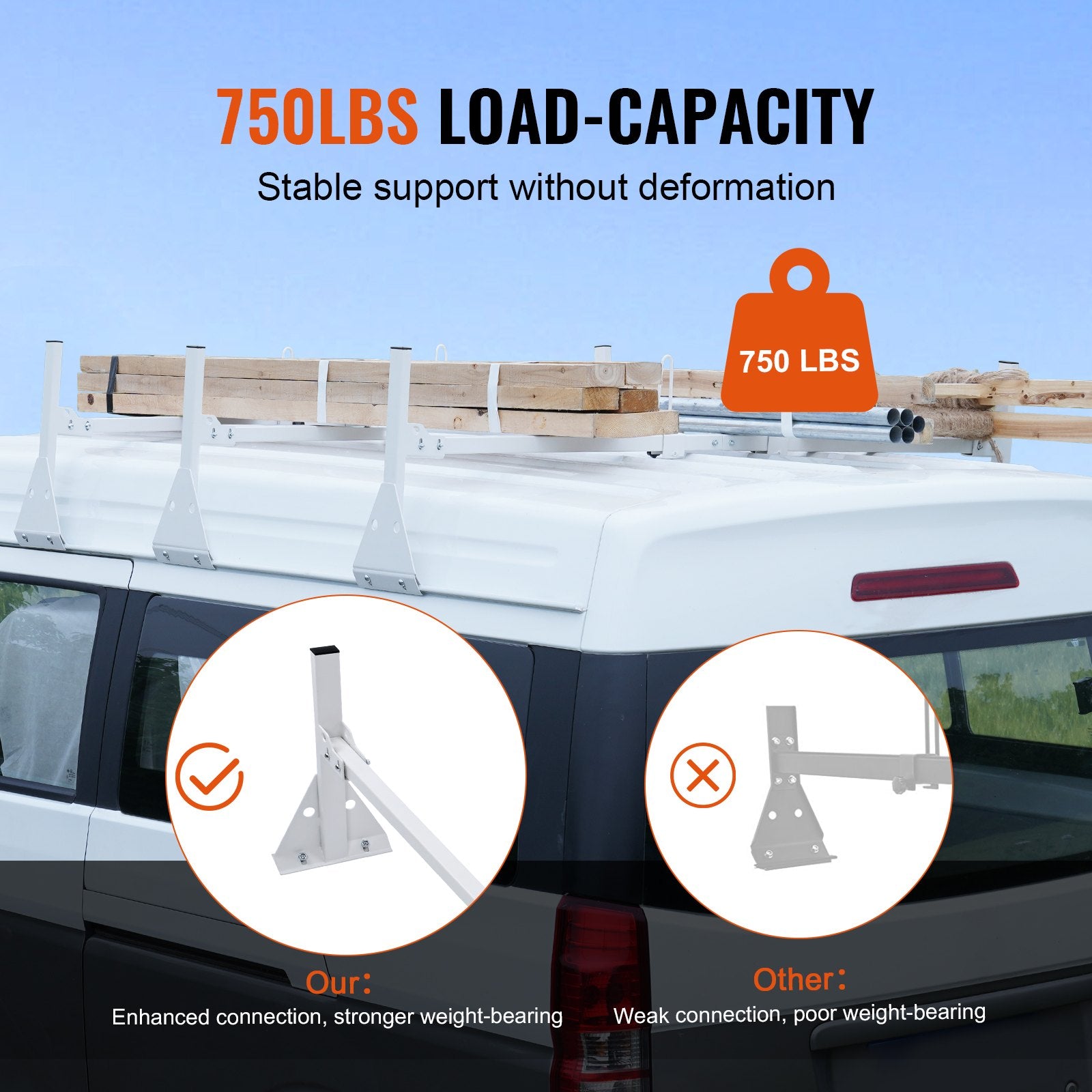 Cross Bar: VEVOR 3-Bar Van Roof Ladder Rack Adjustable 56.3"-61.4" for Full-Size Vans