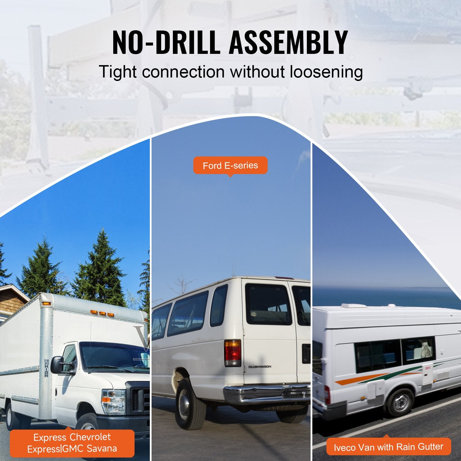 Cross Bar: VEVOR 3-Bar Van Roof Ladder Rack Adjustable 56.3"-61.4" for Full-Size Vans