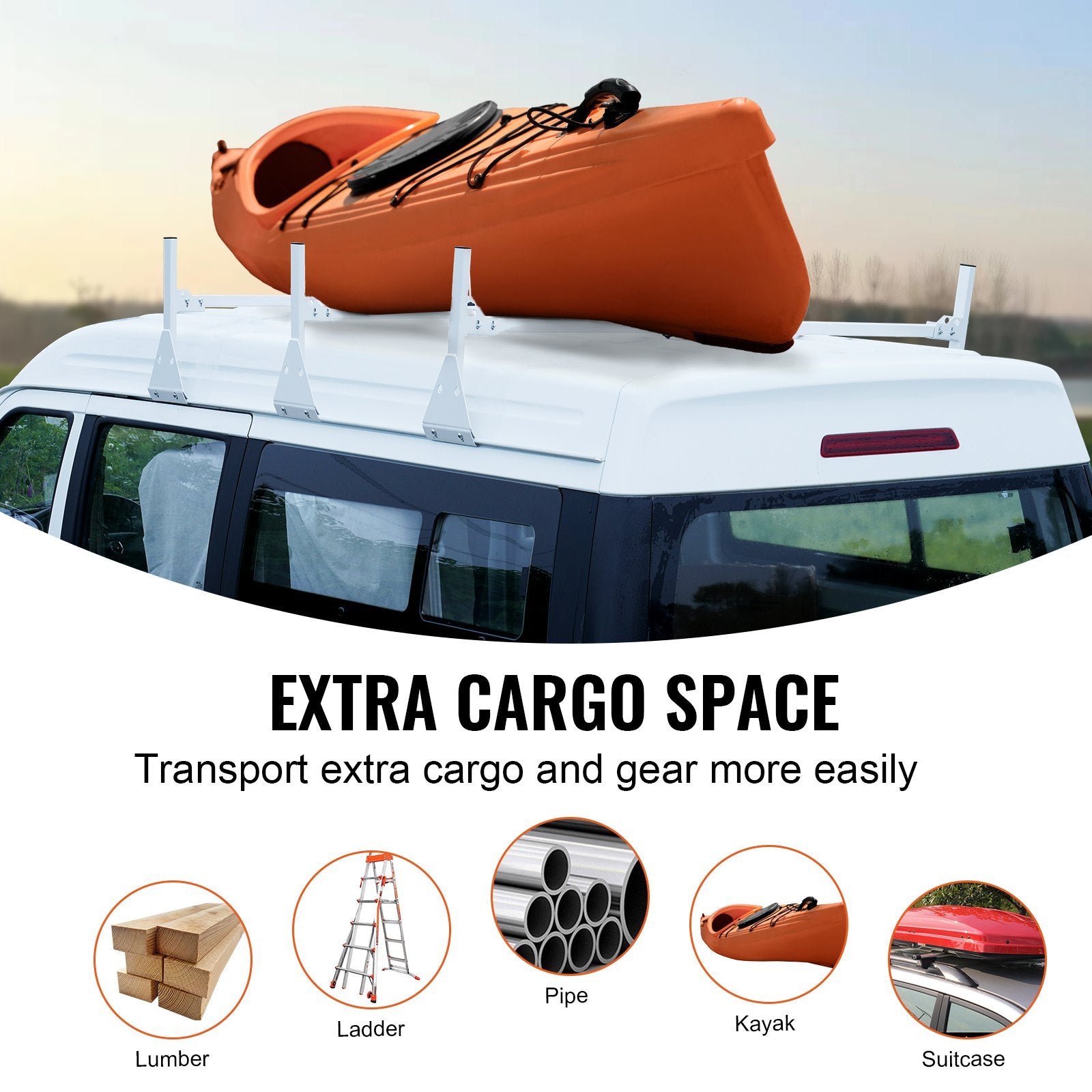 Cross Bar: VEVOR 3-Bar Van Roof Ladder Rack Adjustable 56.3"-61.4" for Full-Size Vans