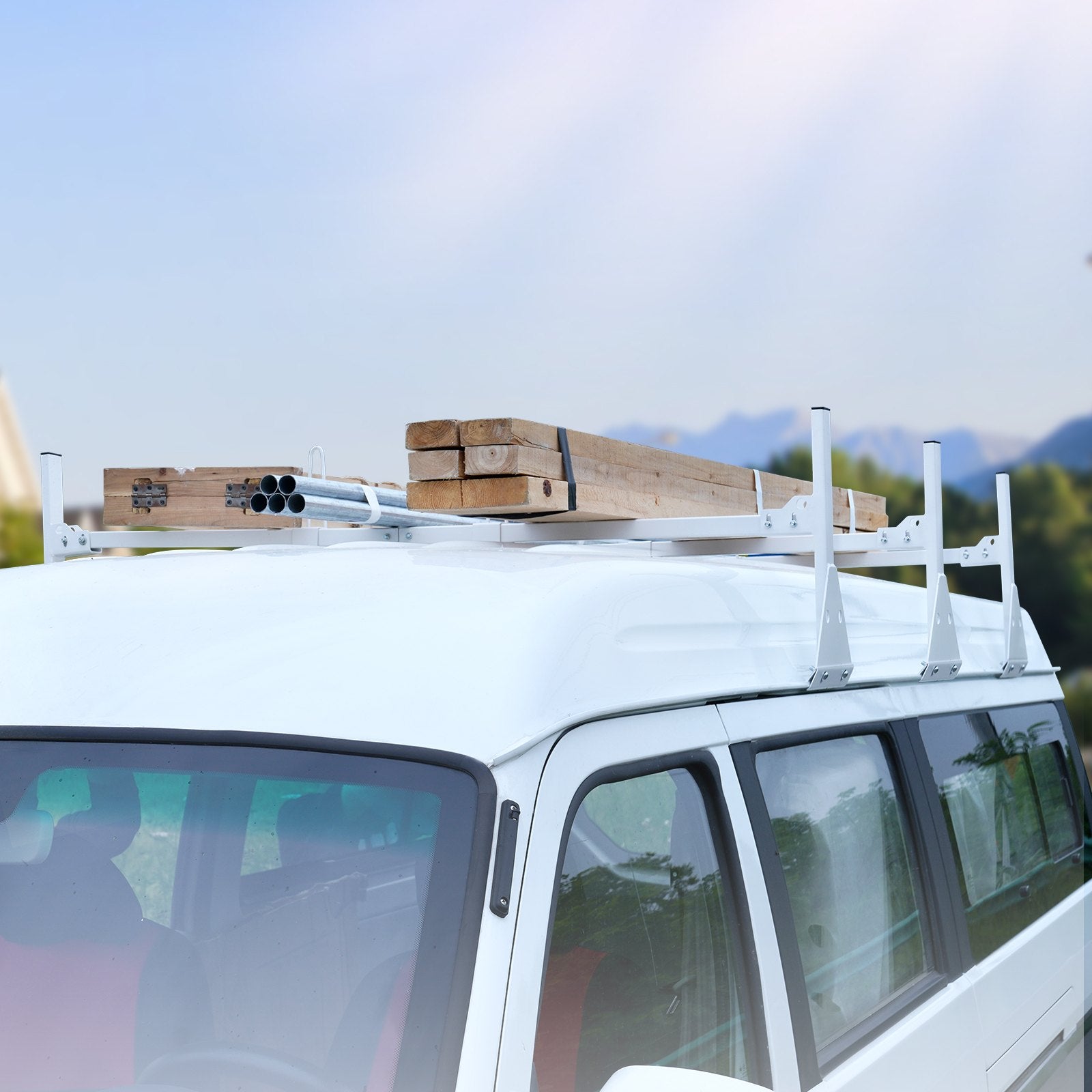 Cross Bar: VEVOR 3-Bar Van Roof Ladder Rack Adjustable 56.3"-61.4" for Full-Size Vans