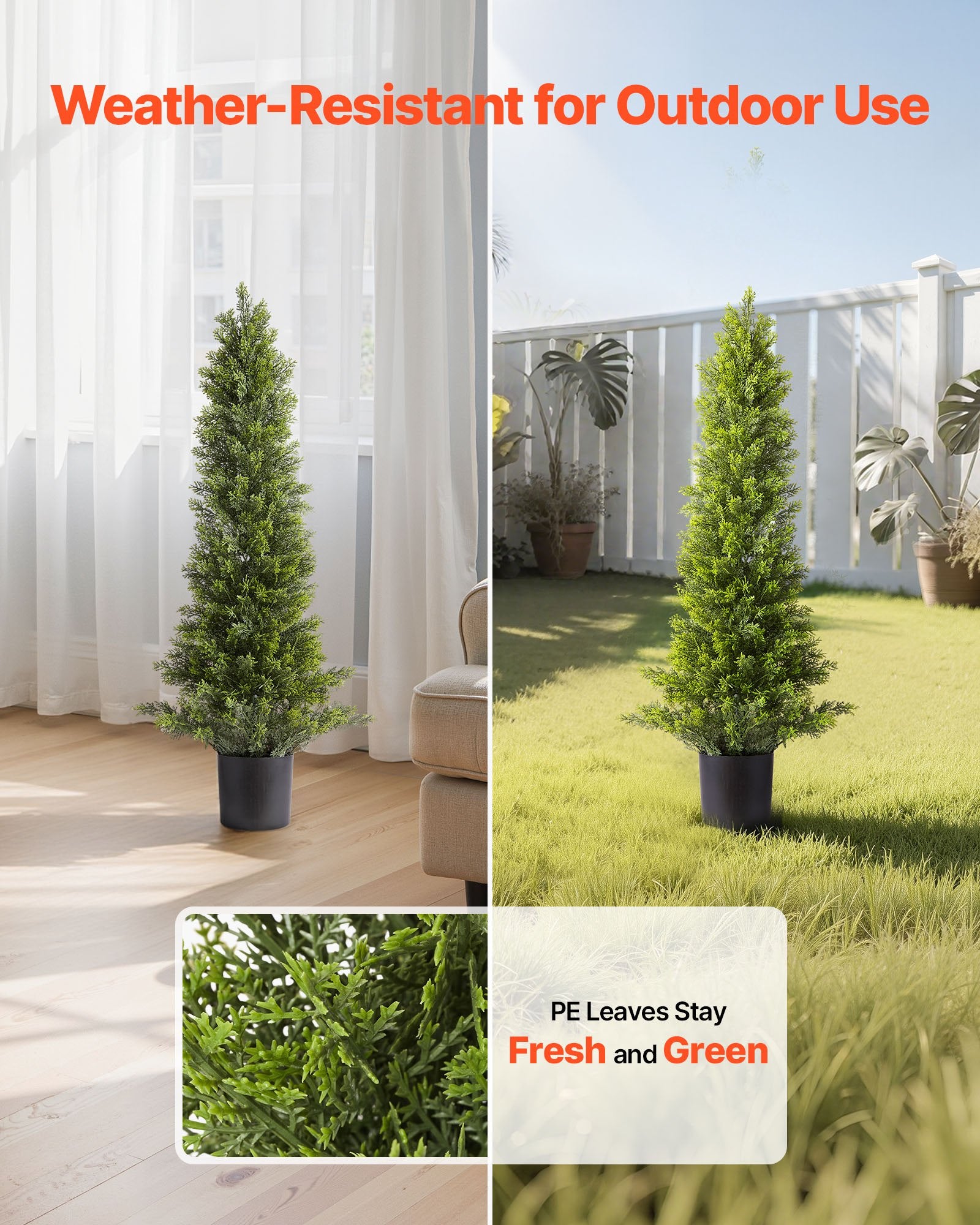 Artificial Trees: VEVOR Artificial Topiary Cedar Trees, 2 Set 914mm Faux Pine Shrubs Plants, Fake Silk Tree Look Real, Easy Assembly for Decor Front Porch Outdoor Patio Garden Balcony Backyard Indoor Office
