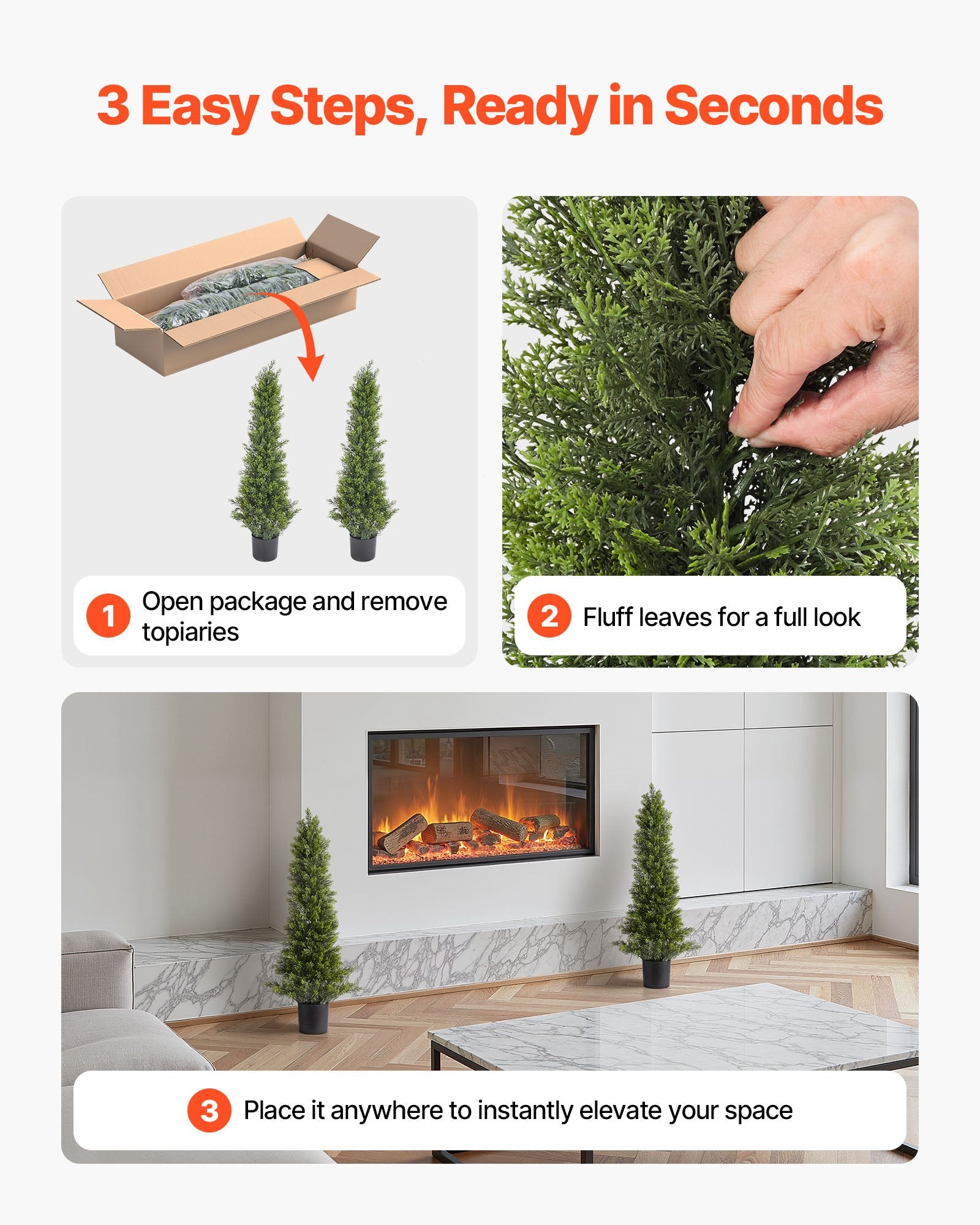 Artificial Trees: VEVOR Artificial Topiary Cedar Trees, 2 Set 914mm Faux Pine Shrubs Plants, Fake Silk Tree Look Real, Easy Assembly for Decor Front Porch Outdoor Patio Garden Balcony Backyard Indoor Office