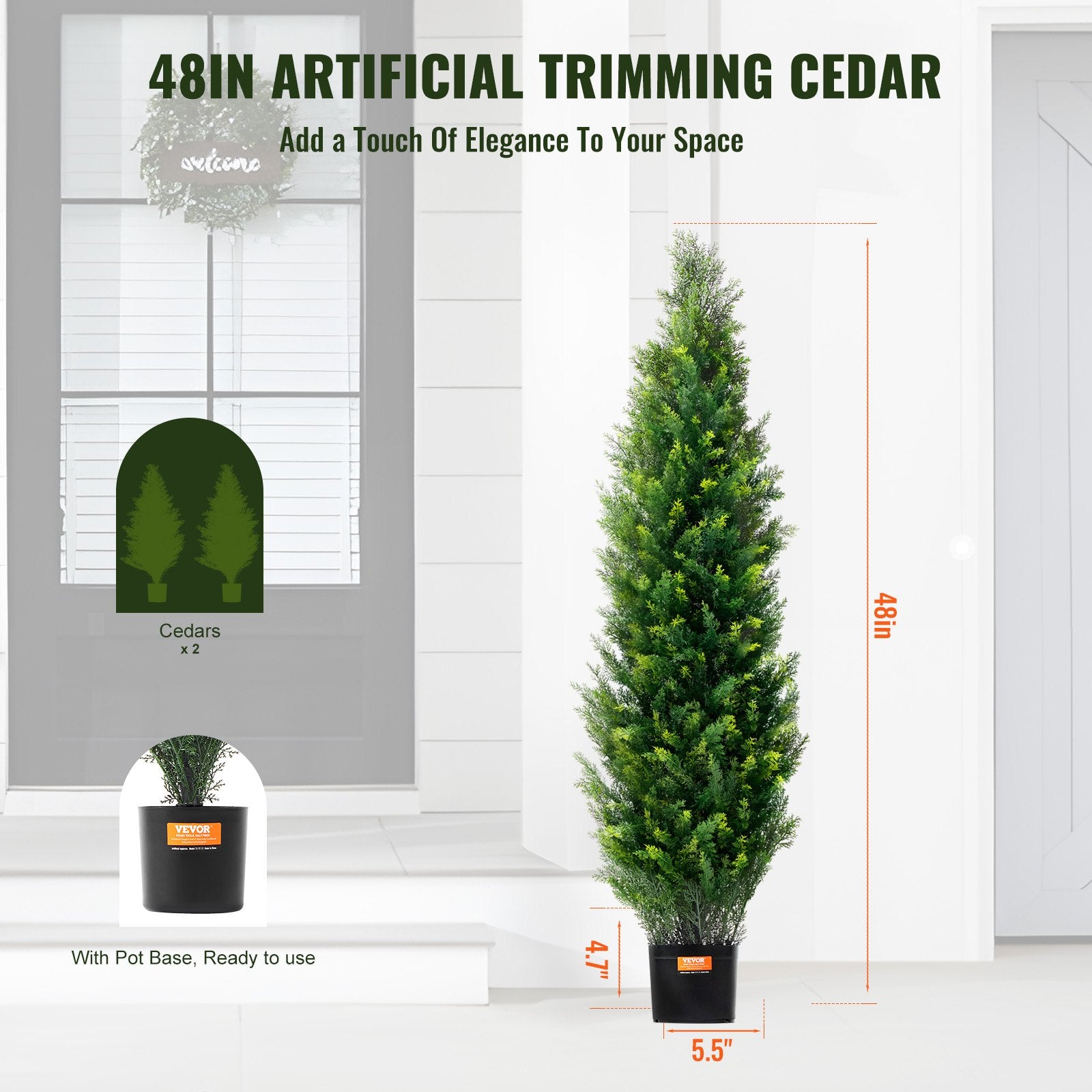 Canopies & Gazebos: VEVOR 2 Pack 4' Artificial Cedar Topiary Tree Faux Plant UV Decor In/Outdoor