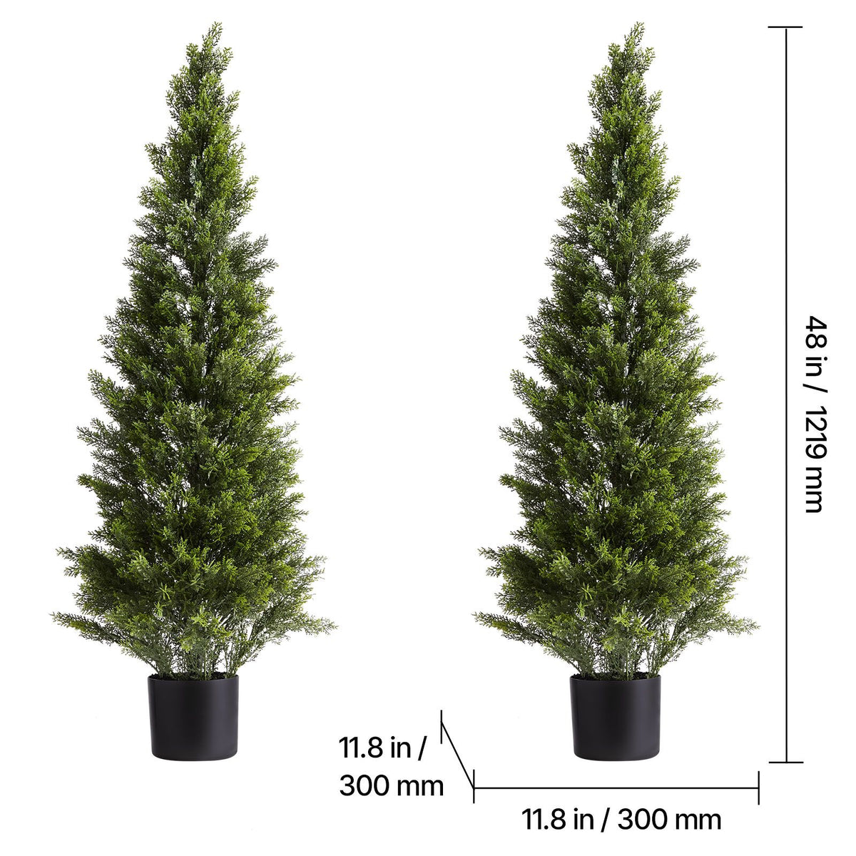 Artificial Topiary Cedar Trees, 2 Set 1219mm Faux Pine Shrubs Plants, Fake Silk Tree Look Real, Easy Assembly for Decor Front Porch Outdoor Patio Garden Balcony Backyard Indoor Office