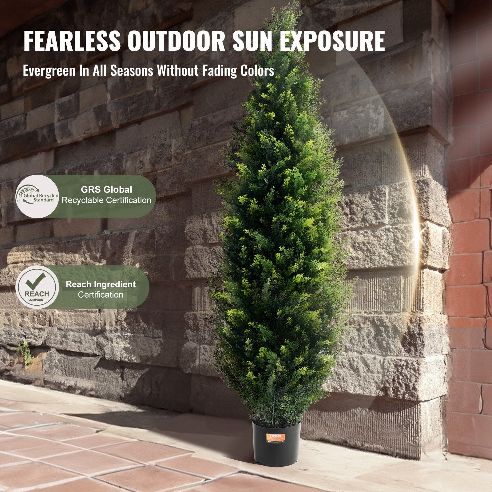 Garden Ornaments: VEVOR 2 Pack 5' Artificial Cedar Topiary Tree Faux Plant UV Decor In/Outdoor