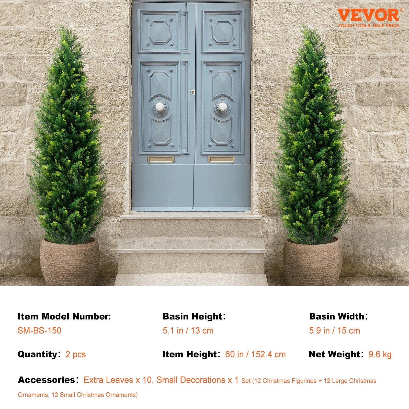Garden Ornaments: VEVOR 2 Pack 5' Artificial Cedar Topiary Tree Faux Plant UV Decor In/Outdoor