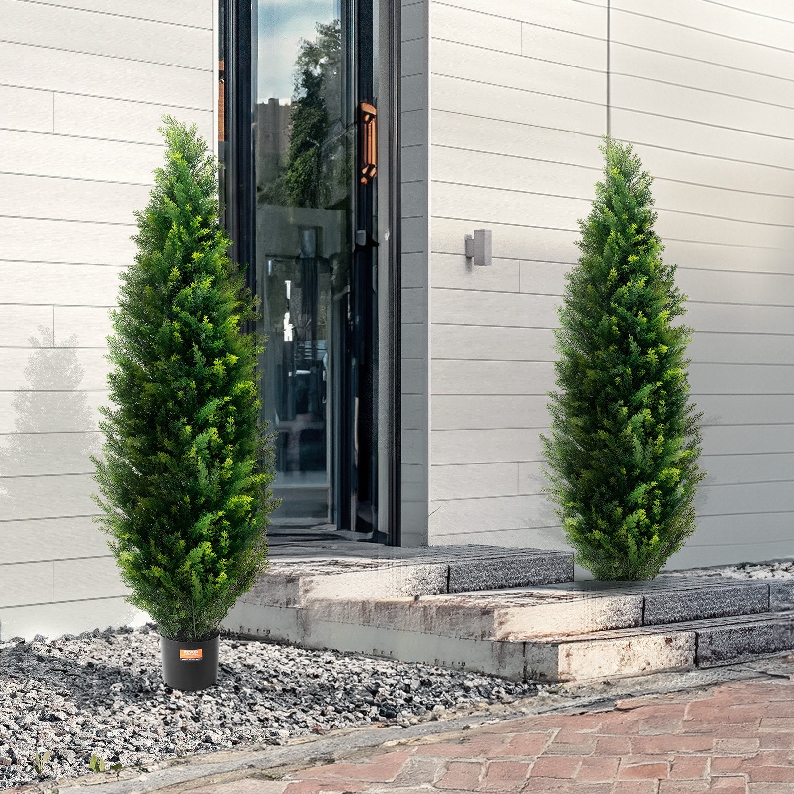 Garden Ornaments: VEVOR 2 Pack 5' Artificial Cedar Topiary Tree Faux Plant UV Decor In/Outdoor