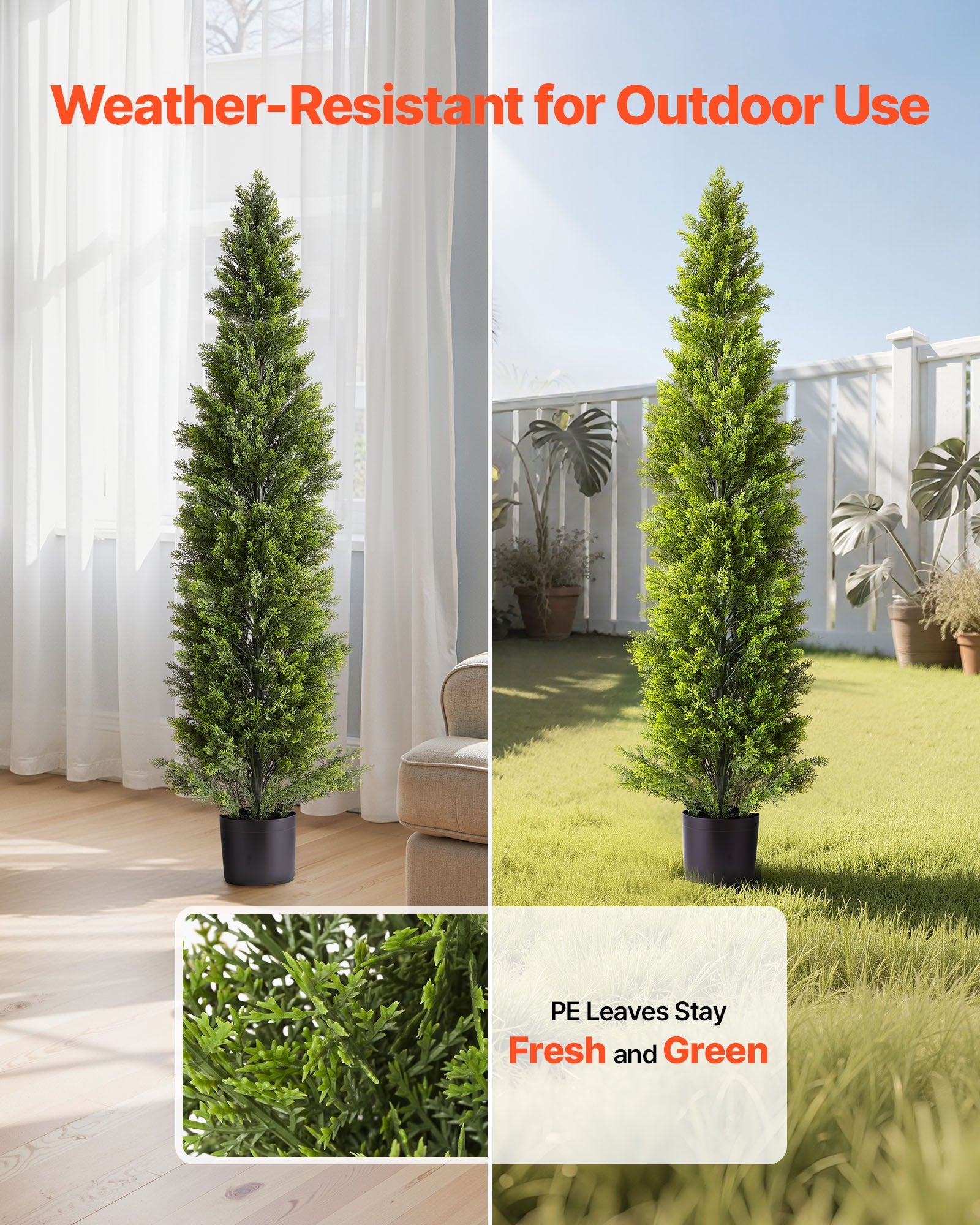 Artificial Trees: VEVOR Artificial Topiary Cedar Trees, 2 Set 1524mm Faux Pine Shrubs Plants, Fake Silk Tree Look Real, Easy Assembly for Decor Front Porch Outdoor Patio Garden Balcony Backyard Indoor Office