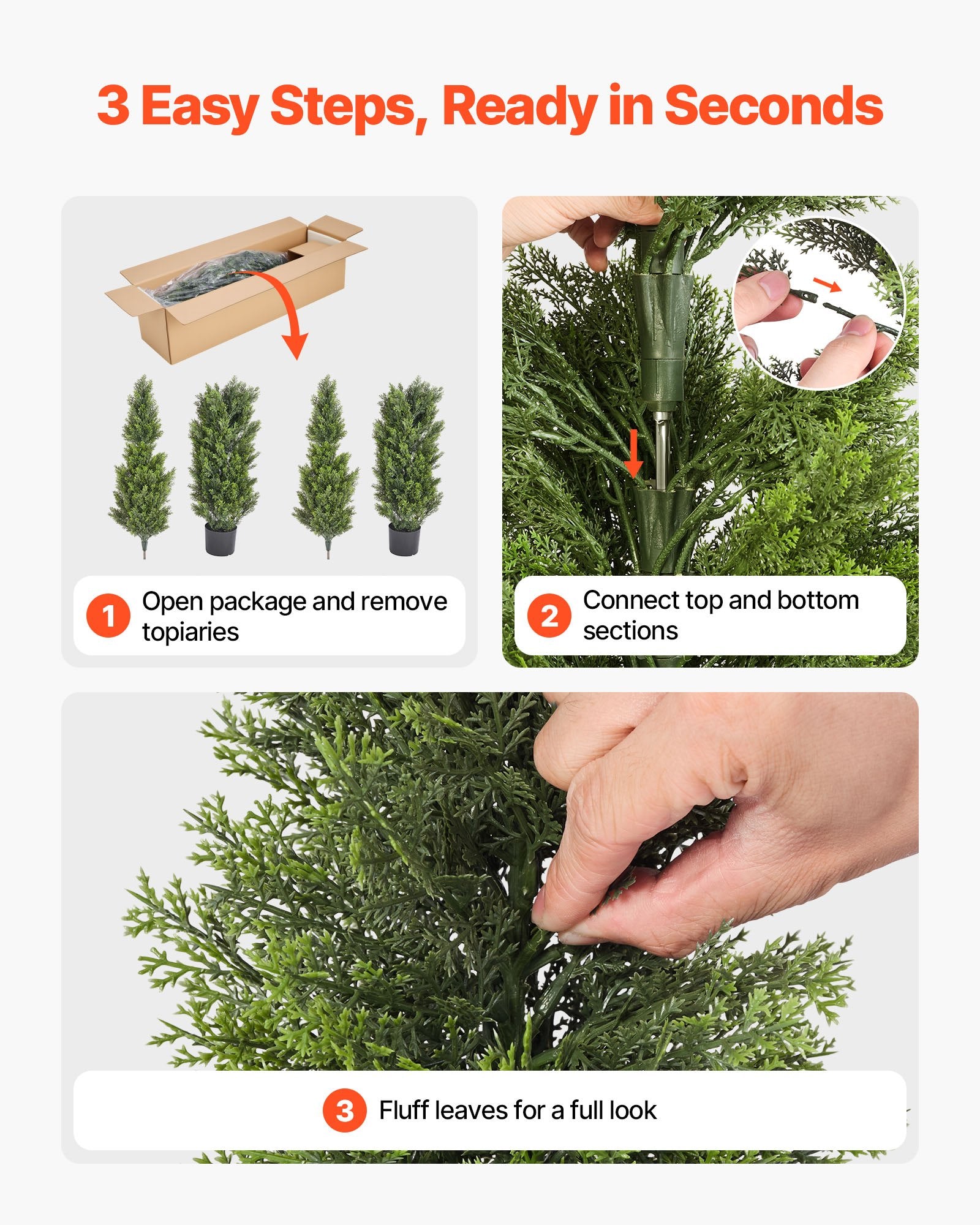 Artificial Trees: VEVOR Artificial Topiary Cedar Trees, 2 Set 1524mm Faux Pine Shrubs Plants, Fake Silk Tree Look Real, Easy Assembly for Decor Front Porch Outdoor Patio Garden Balcony Backyard Indoor Office