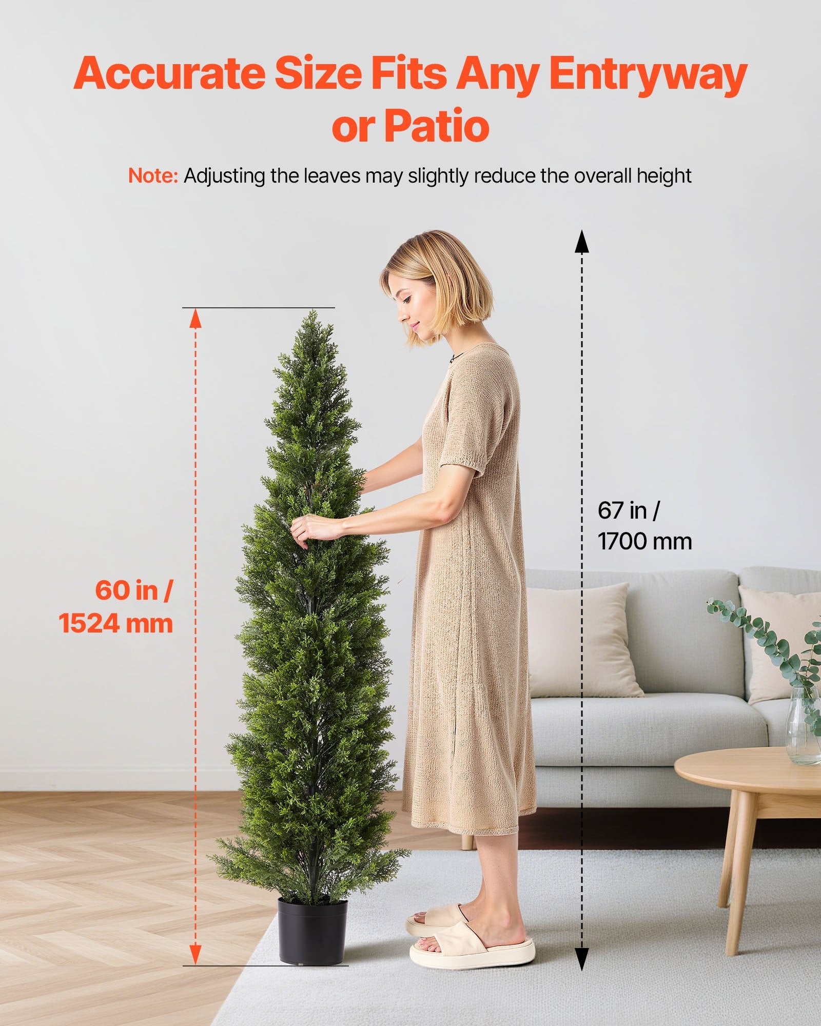 Artificial Trees: VEVOR Artificial Topiary Cedar Trees, 2 Set 1524mm Faux Pine Shrubs Plants, Fake Silk Tree Look Real, Easy Assembly for Decor Front Porch Outdoor Patio Garden Balcony Backyard Indoor Office