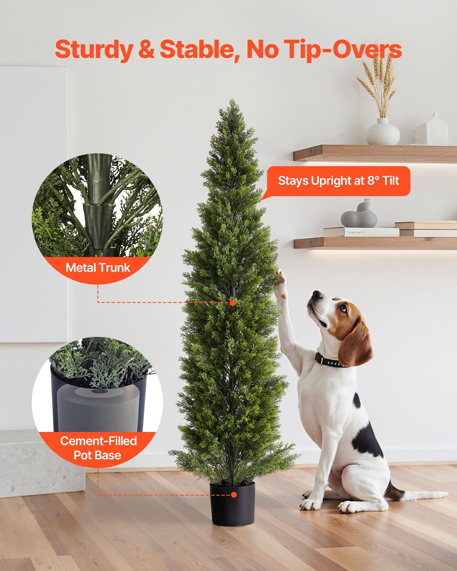 Artificial Trees: VEVOR Artificial Topiary Cedar Trees, 2 Set 1524mm Faux Pine Shrubs Plants, Fake Silk Tree Look Real, Easy Assembly for Decor Front Porch Outdoor Patio Garden Balcony Backyard Indoor Office