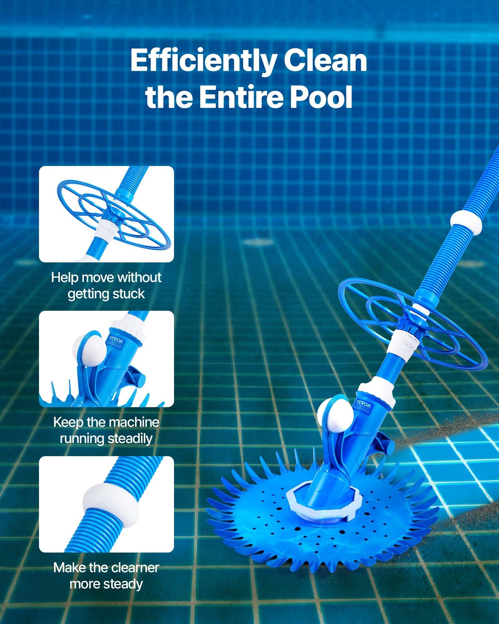 Pool Sweeps & Vacuums: VEVOR Suction Pool Cleaner, Automatic Pool Vacuum Cleaner, Suction Side Automatic Pool Cleaner, Suction Vacuum Pool Sweeper with 12 Hoses, for In-ground and Above-ground Pool Up to 609.6 x 1066.8 cm