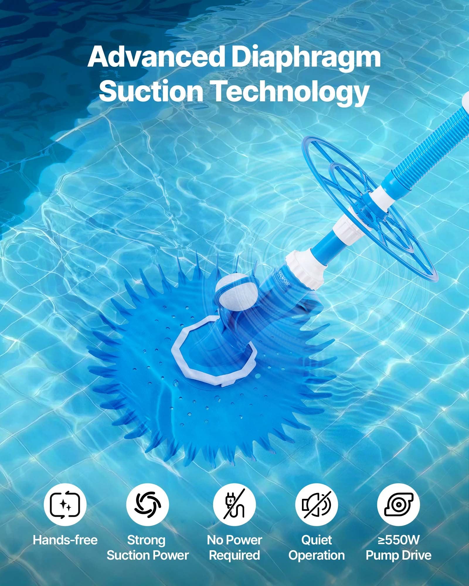 Pool Sweeps & Vacuums: VEVOR Suction Pool Cleaner, Automatic Pool Vacuum Cleaner, Suction Side Automatic Pool Cleaner, Suction Vacuum Pool Sweeper with 12 Hoses, for In-ground and Above-ground Pool Up to 609.6 x 1066.8 cm