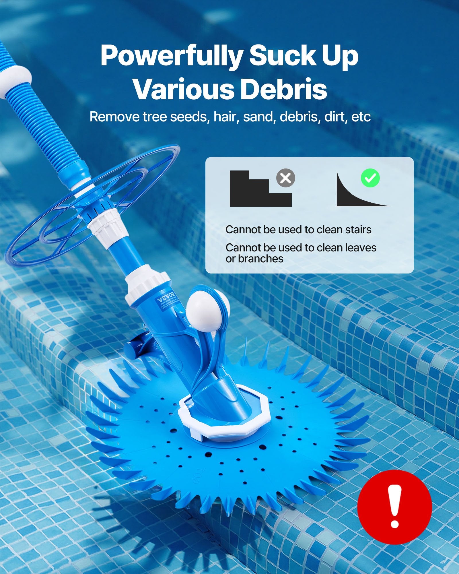 Pool Sweeps & Vacuums: VEVOR Suction Pool Cleaner, Automatic Pool Vacuum Cleaner, Suction Side Automatic Pool Cleaner, Suction Vacuum Pool Sweeper with 12 Hoses, for In-ground and Above-ground Pool Up to 609.6 x 1066.8 cm