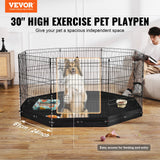 Dog Playpens & Gates: VEVOR Dog Playpen, 8 Pcs 30"H x 24"W Panels Foldable Metal Pet Exercise Pen, Dog Fence Indoor and Outdoor Pen with Door, 600D Oxford Fabric Bottom Pad, Pet Playpen for Dogs, Cats, Other Small Animals